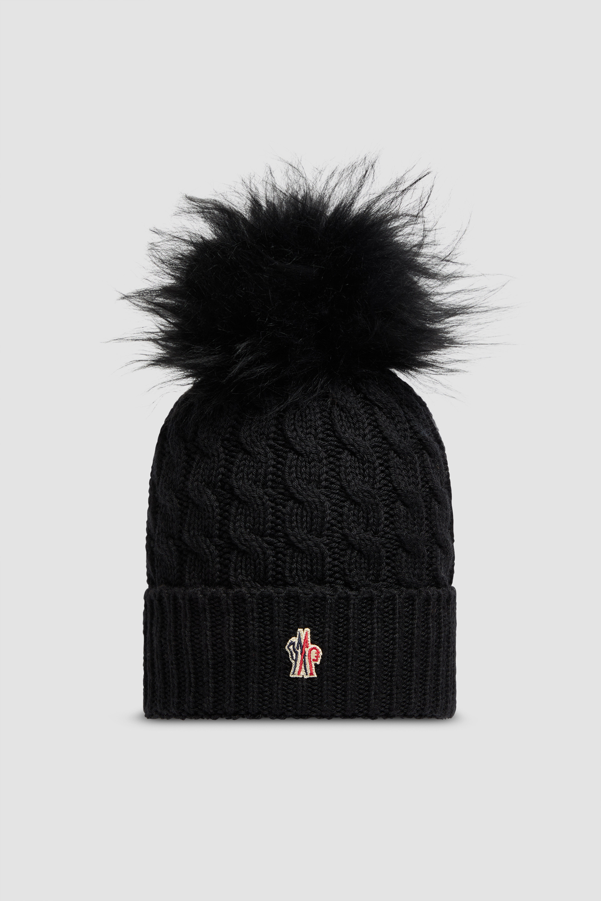 Moncler 2024 Berreto Black Women's Beanie With Fox Fur Pom