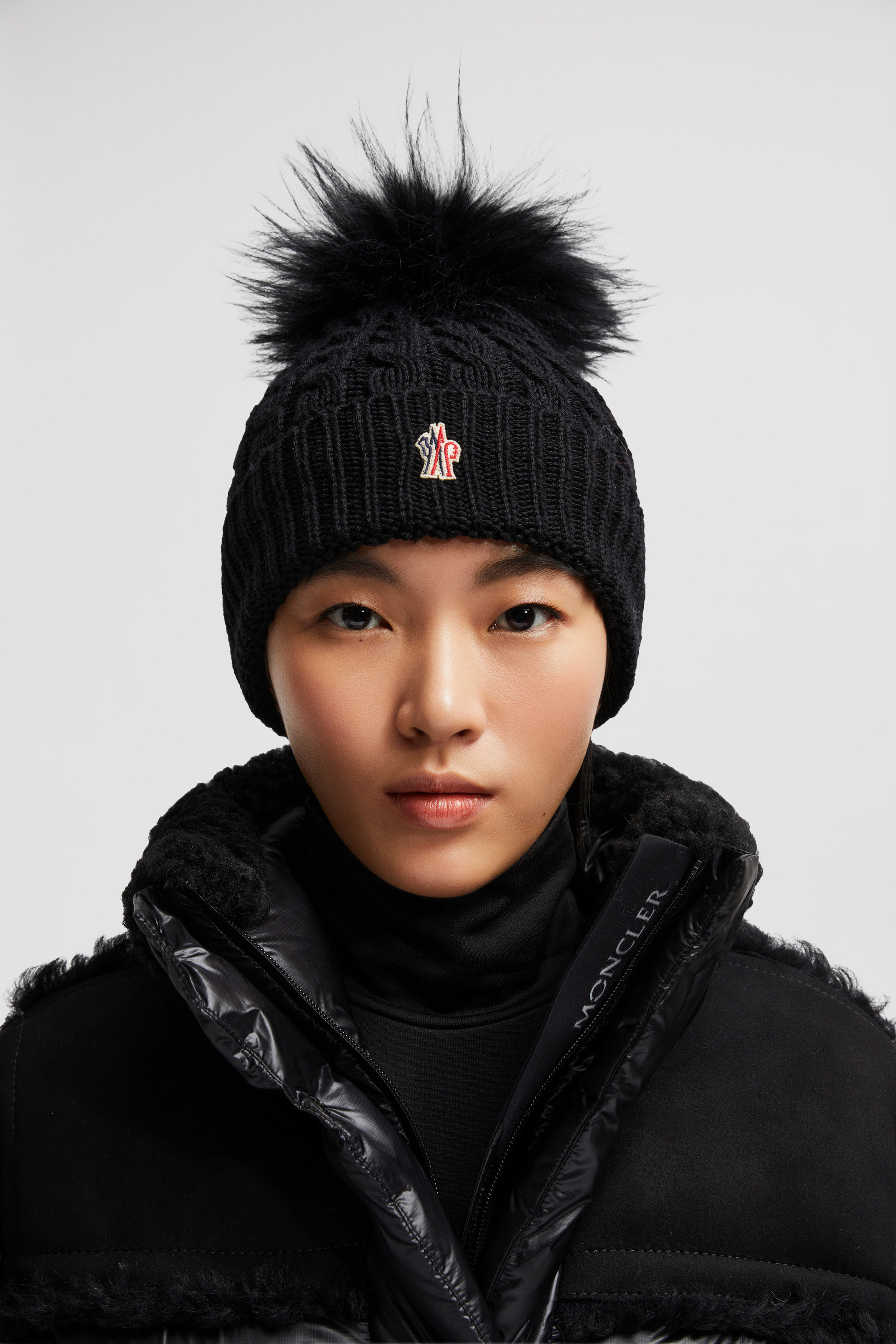 Moncler black pom pom hat on sale