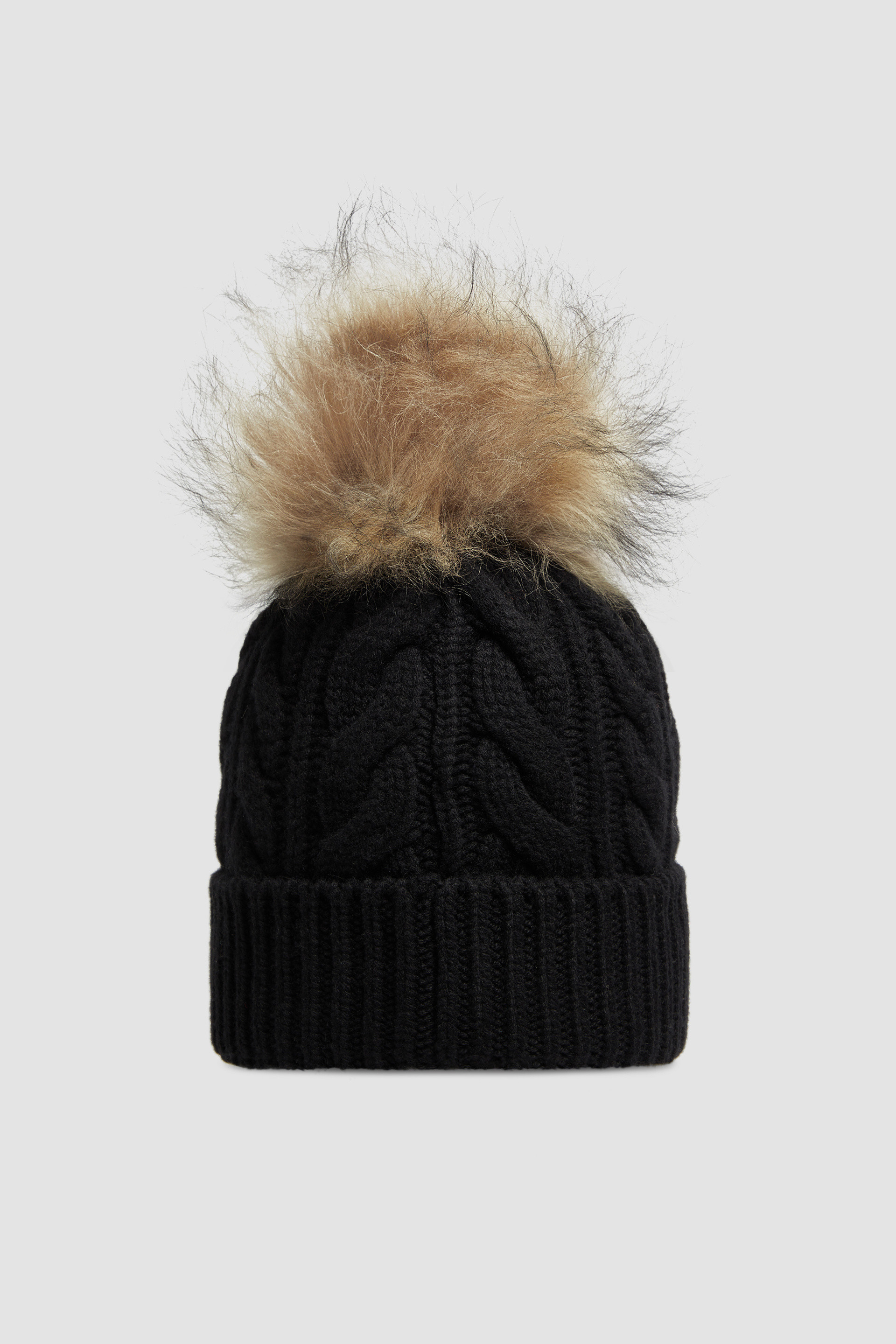 Moncler Berreto Black factory Women's Beanie With Fox Fur Pom