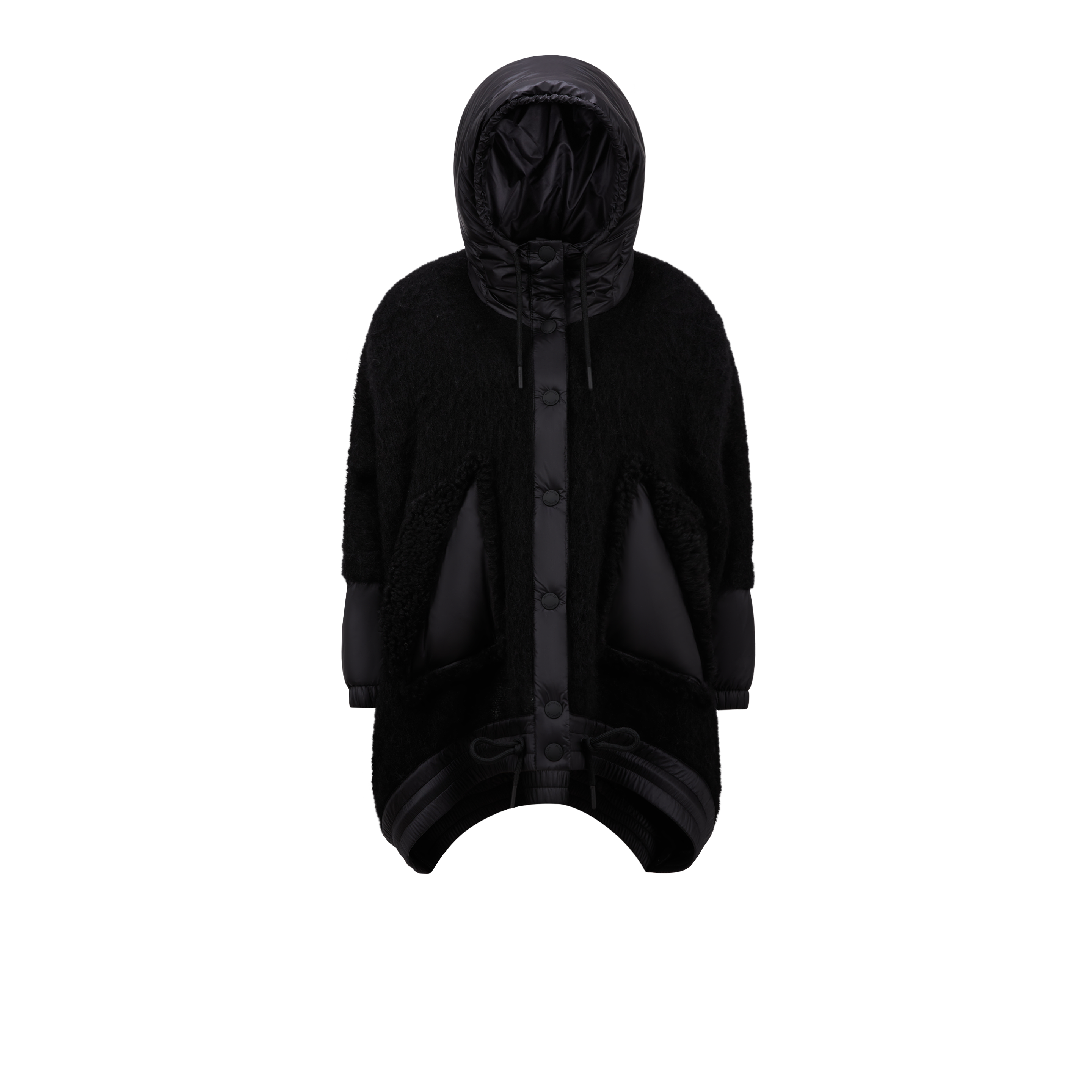 Moncler Wool, Alpaca & Mohair Padded Cape Black In Noir