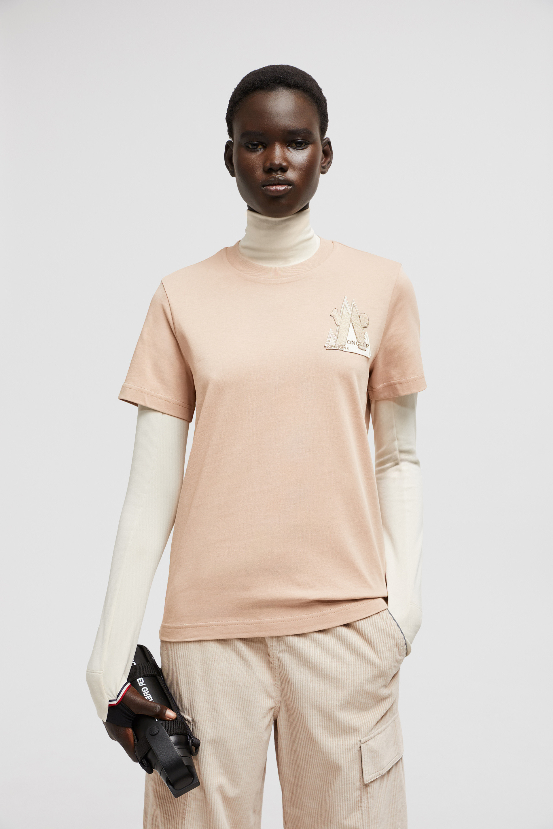 Light Pink Mountain Logo Patch Cotton T-Shirt - Tops & T