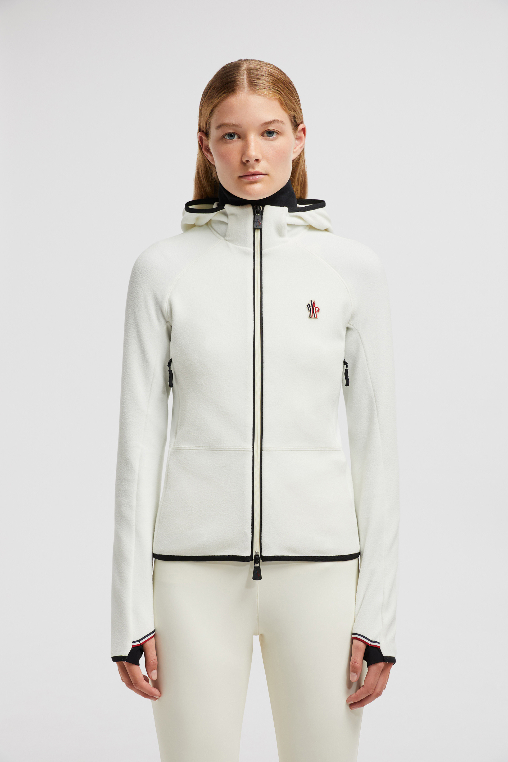 White Fleece Zip Up Hoodie Sweatshirts for Women Moncler PT