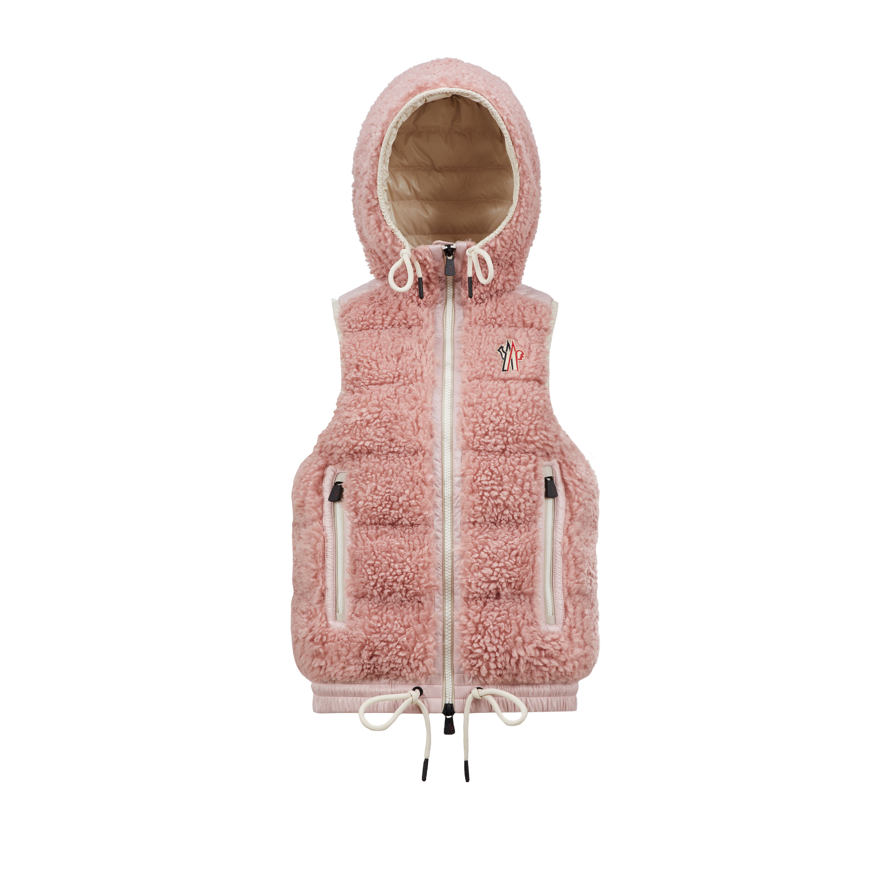 Moncler Gilet Zippé En Teddy Matelassé In Neutral