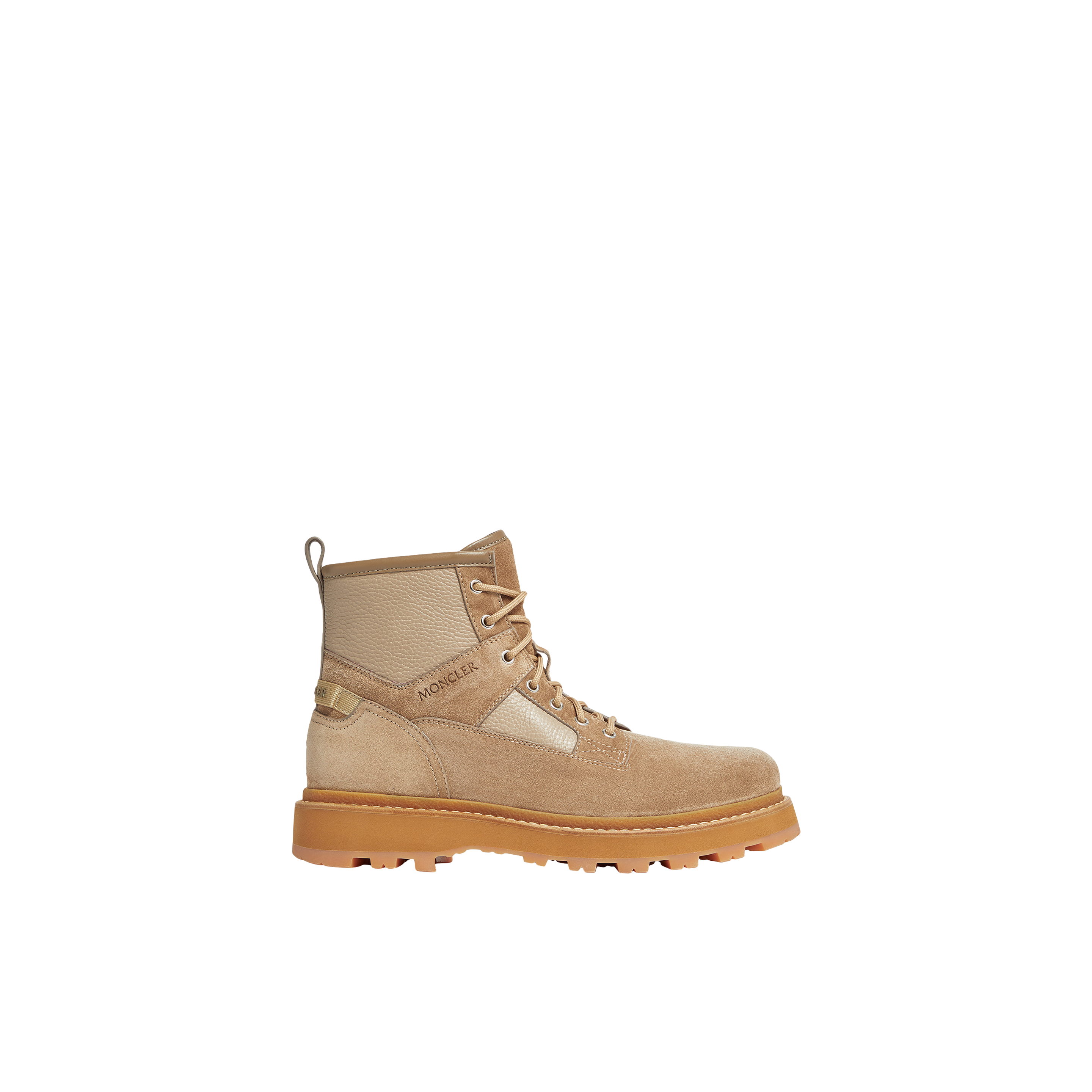 Shop Moncler Collection Bottes En Daim Et Cuir Peka Camp In Beige