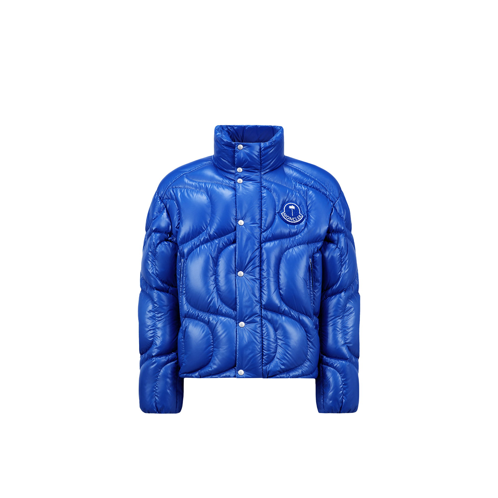 Moncler X Palm Angels Haunani Short Down Jacket Blue In Blue