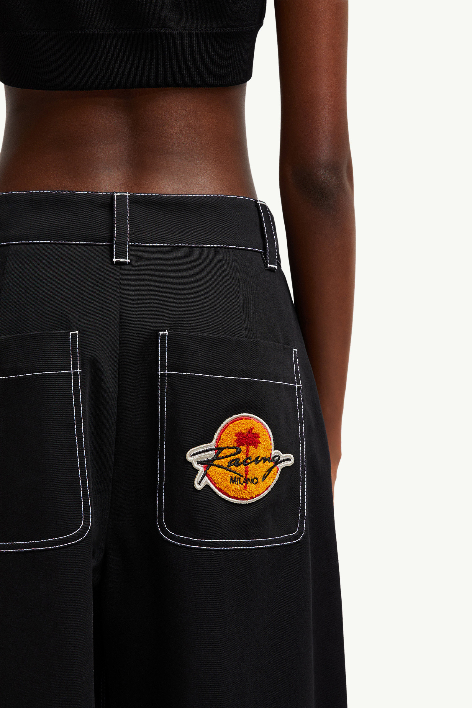 ★MONCLER × Palm Angels★レディースコットンギャバジンパンツ ブラック Moncler x Palm Angels パンツ : Moncler x Palm