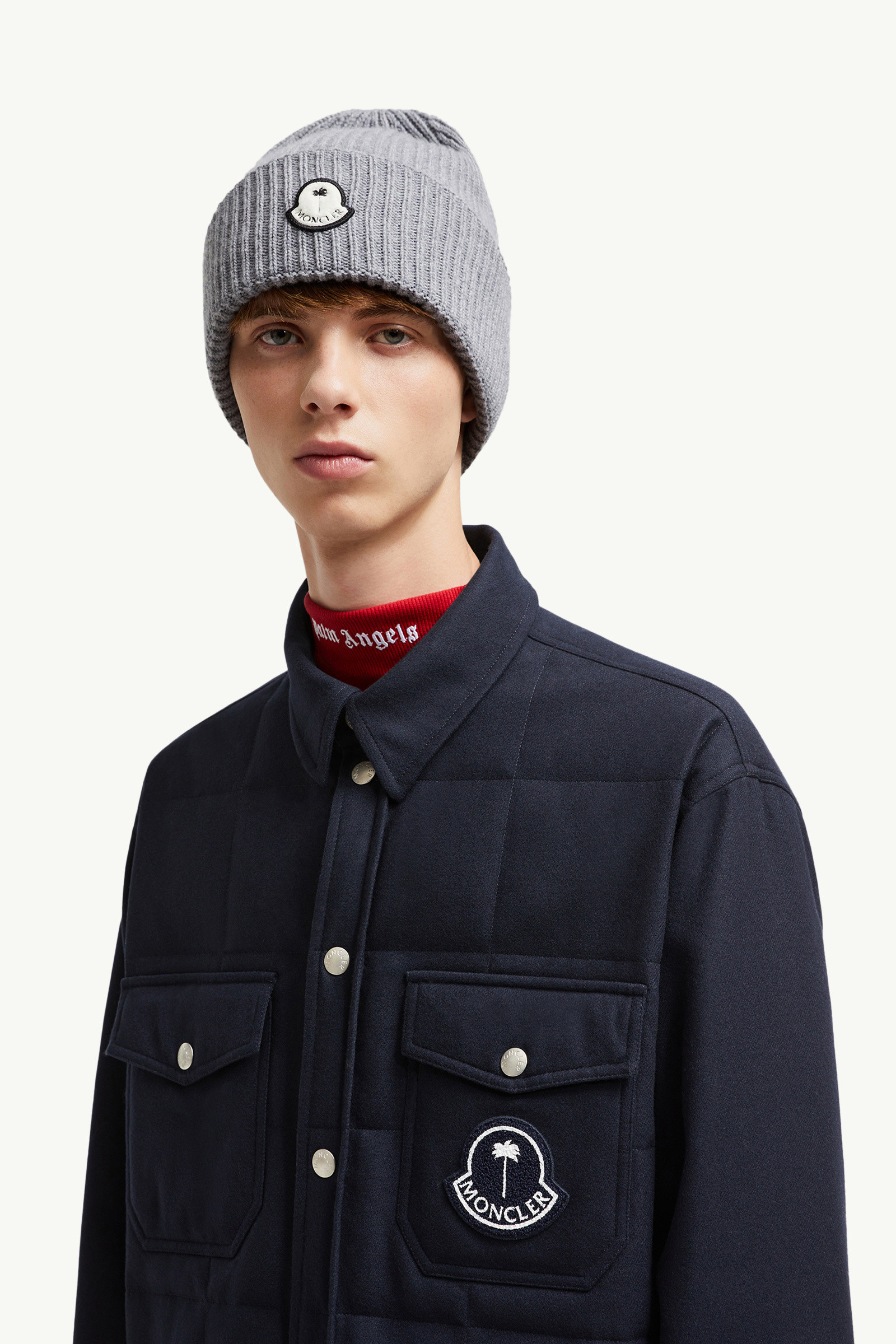 Moncler x Palm Angels Wool Flannel Shirt 関税込 Palm Angels x Moncler Flannel Shirt Jacket | Blue | FARFETCH