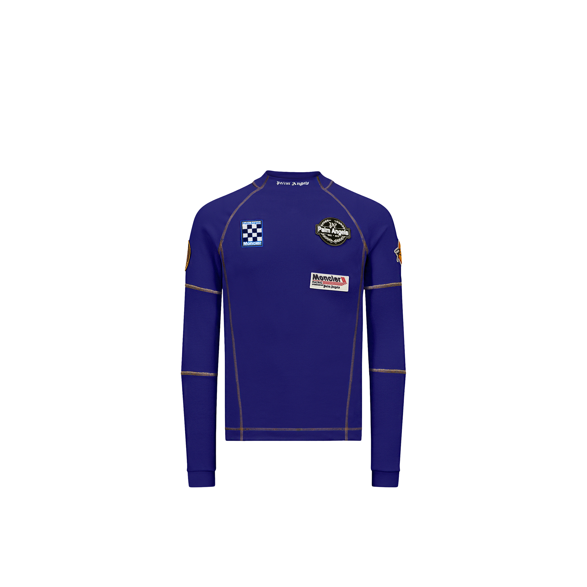 Moncler X Palm Angels Long Sleeve Cotton T-shirt Blue In Blue