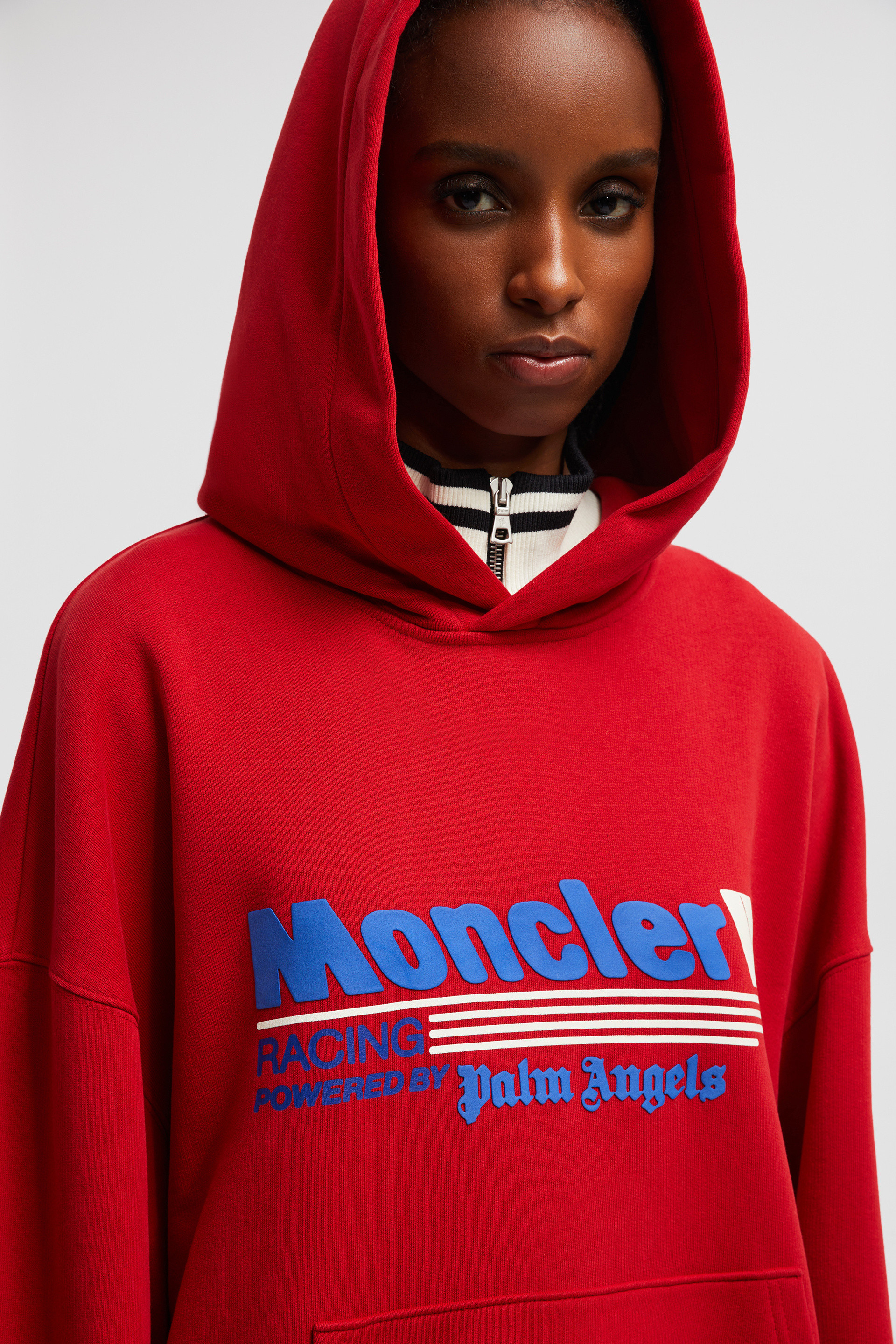 Moncler x Palm Angels x Palm Angels Racing Logo Cotton Hoodie Unisex Red Size S