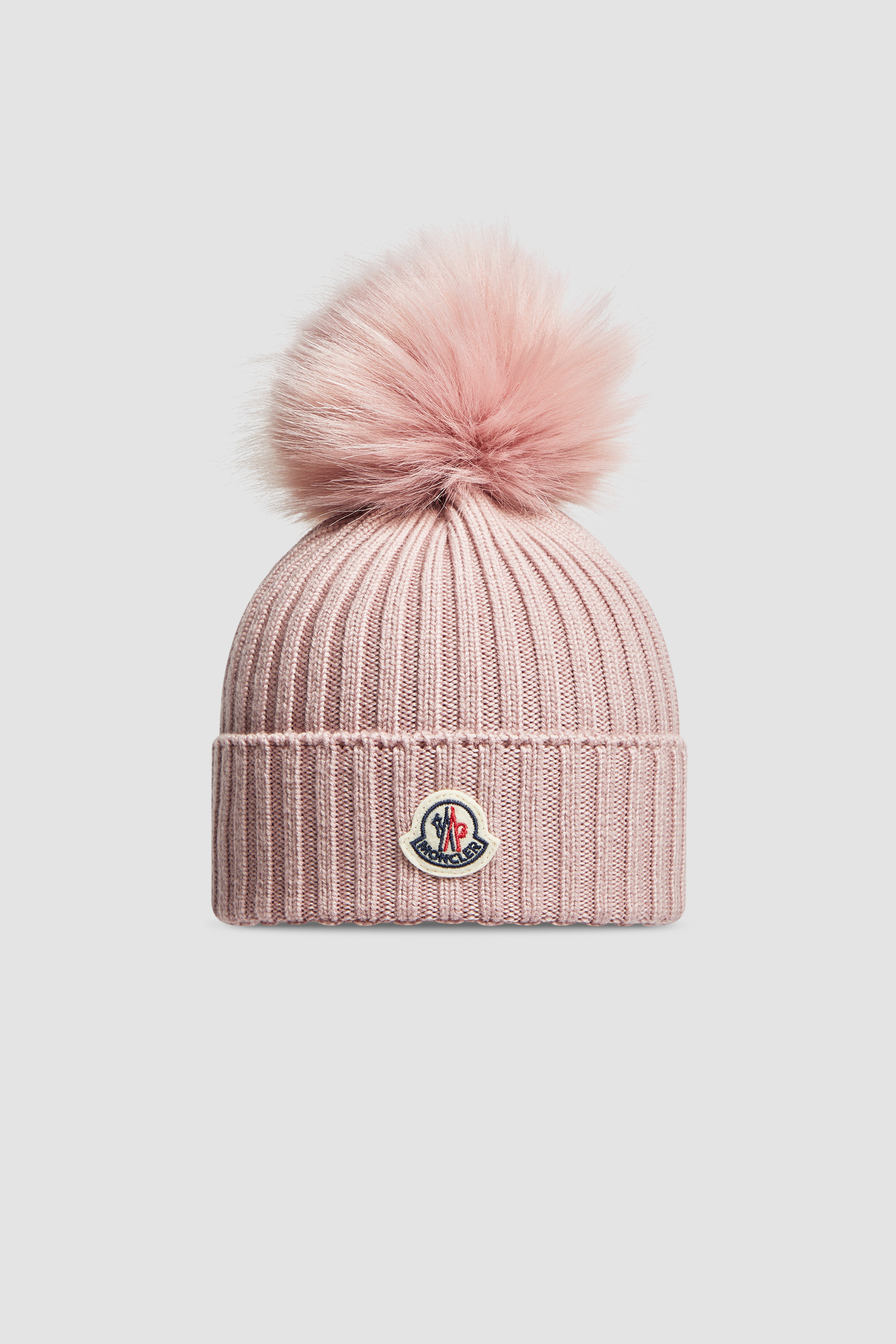 Light Pink Wool Beanie with Pom Pom Accessories Shoes for Children Moncler US