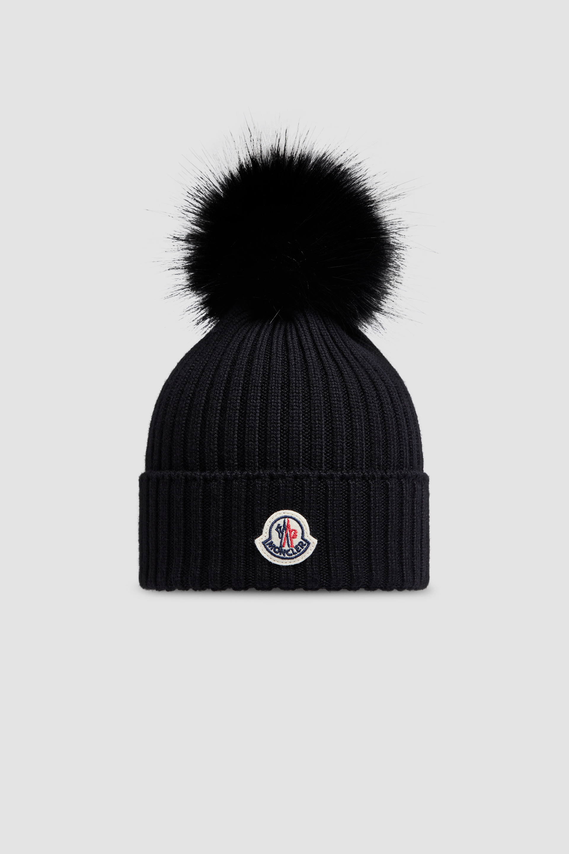 Black Wool Beanie with Pom Pom Accessories Shoes for Children Moncler IT