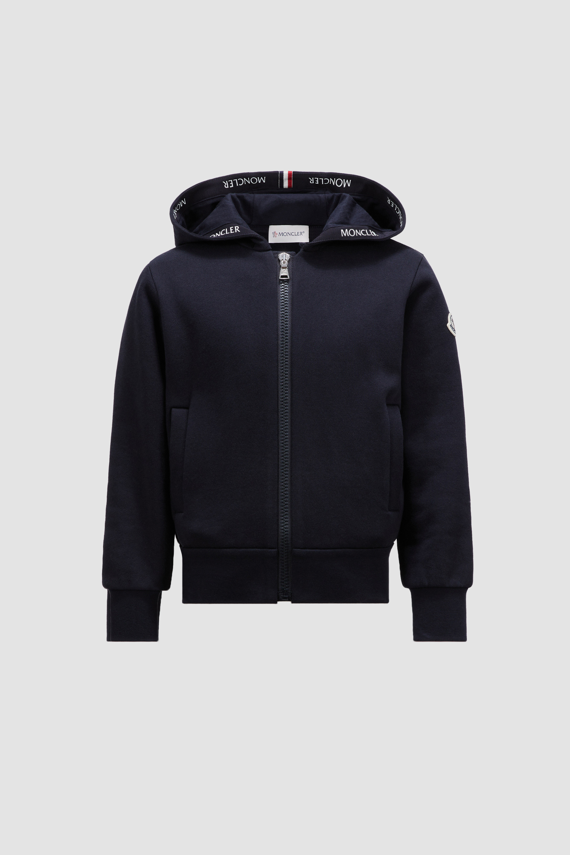 Night Blue Logo Zip Up Cotton Hoodie Sweatshirts Knitwear for Children Moncler SE