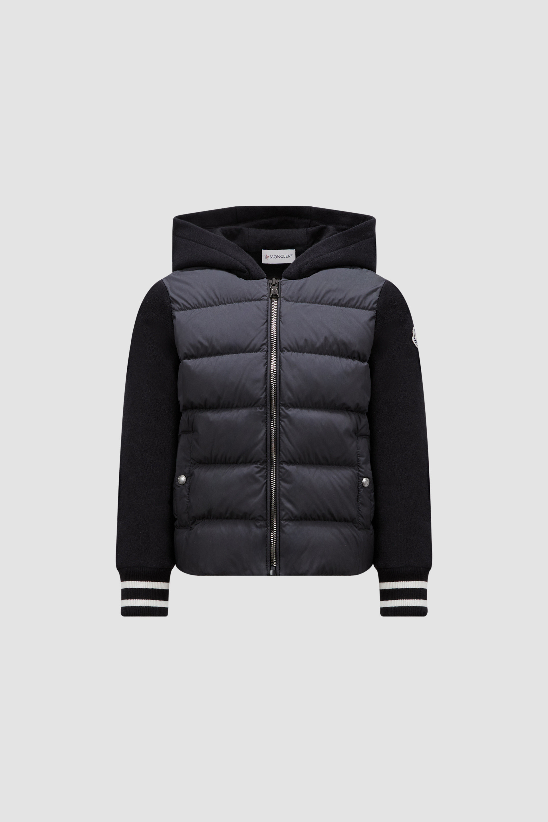 Black Padded Zip Up Hoodie Sweatshirts Knitwear for Children Moncler HK