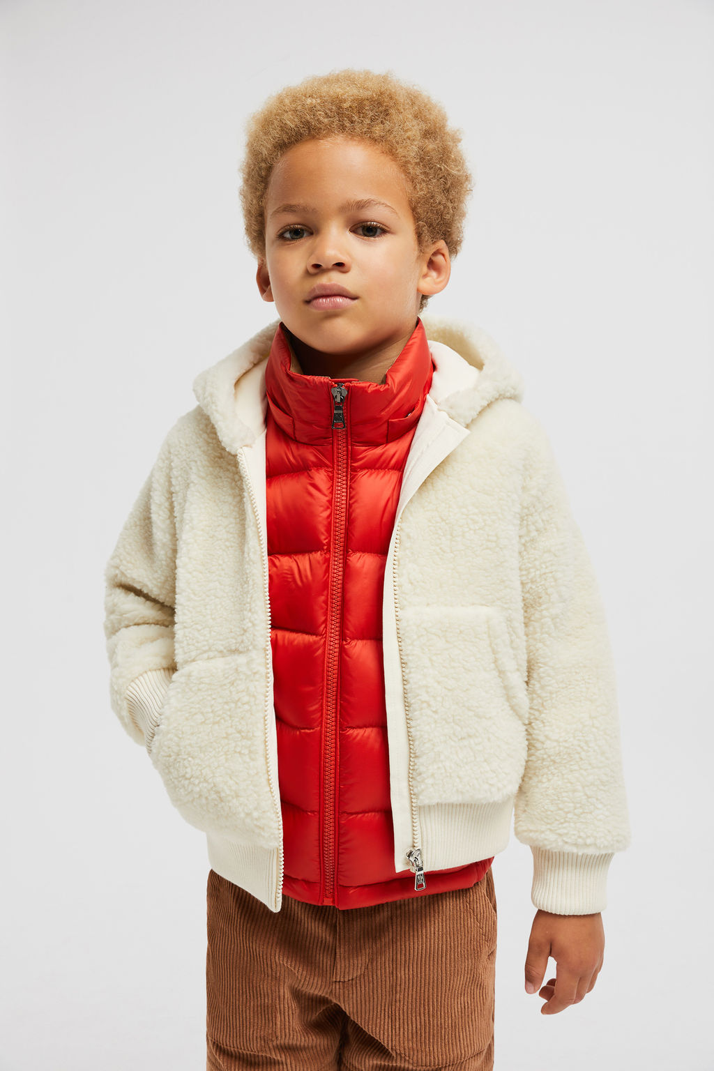 Moncler Enfant Boys Zip Up Cardigan in Ivory