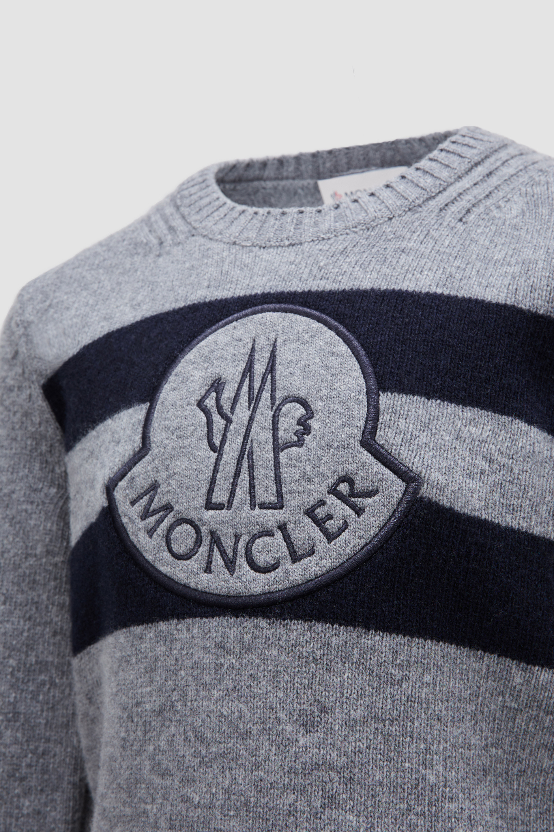 Grey Embroidered Logo Wool Sweater - Sweatshirts & Knitwear