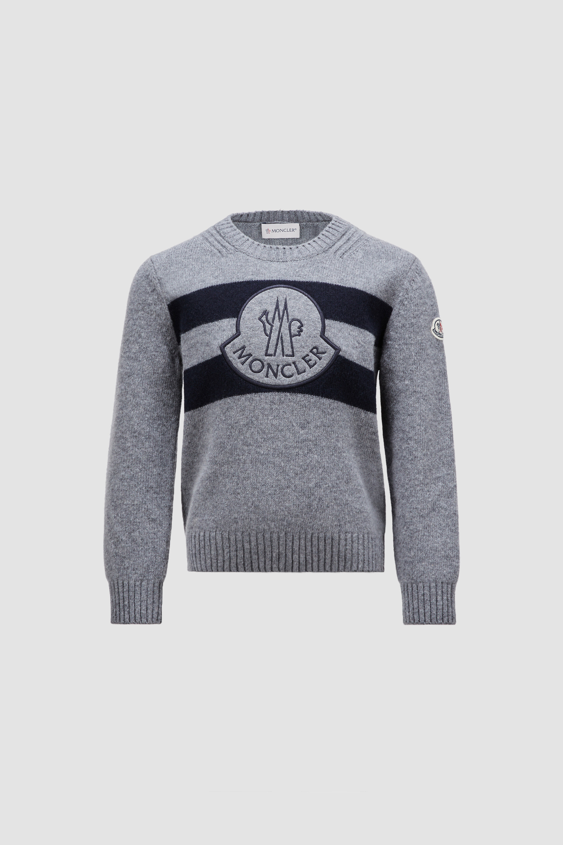 Grey Embroidered Logo Wool Sweater - Sweatshirts & Knitwear for 