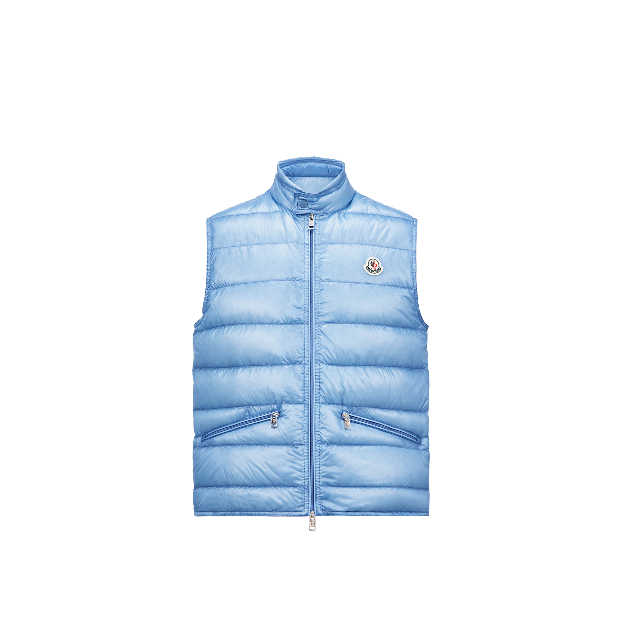 Moncler Padded High Collar Sleeveless Bodywarmer In Bleu