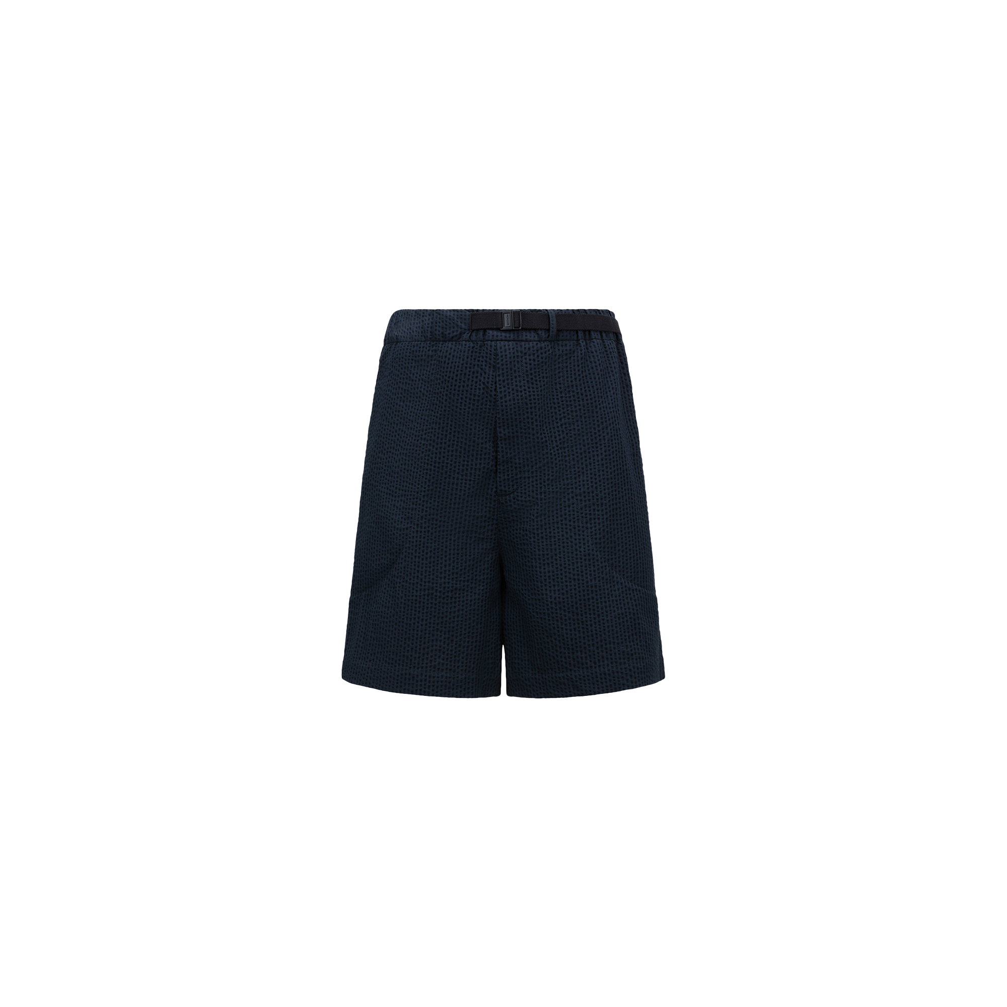 Moncler Belted Seersucker Shorts In Blue