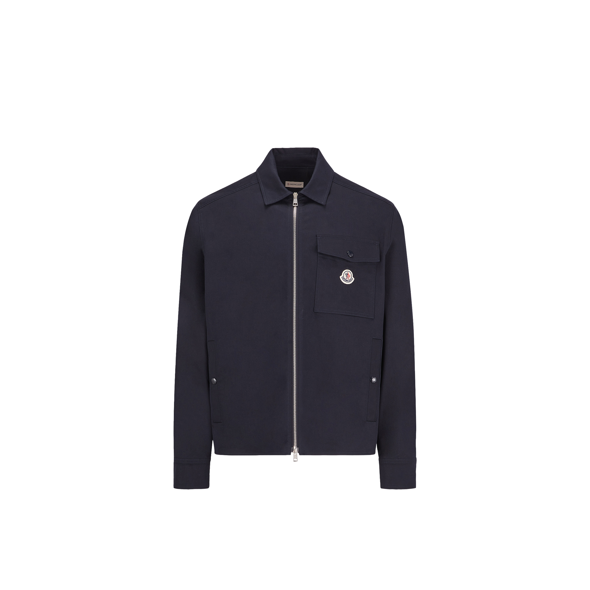 Moncler Cotton Stretch Garbardine Zip-up Shirt Jacket In Blue
