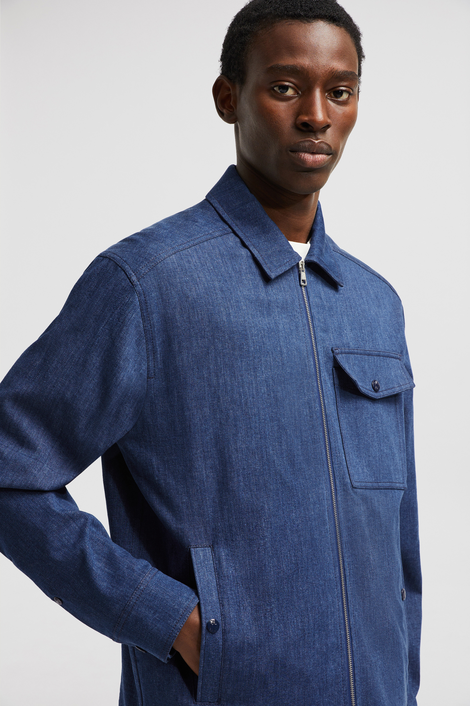 Denim Blue Denim Long Sleeve Zip-Up Shirt - Shirts for Men