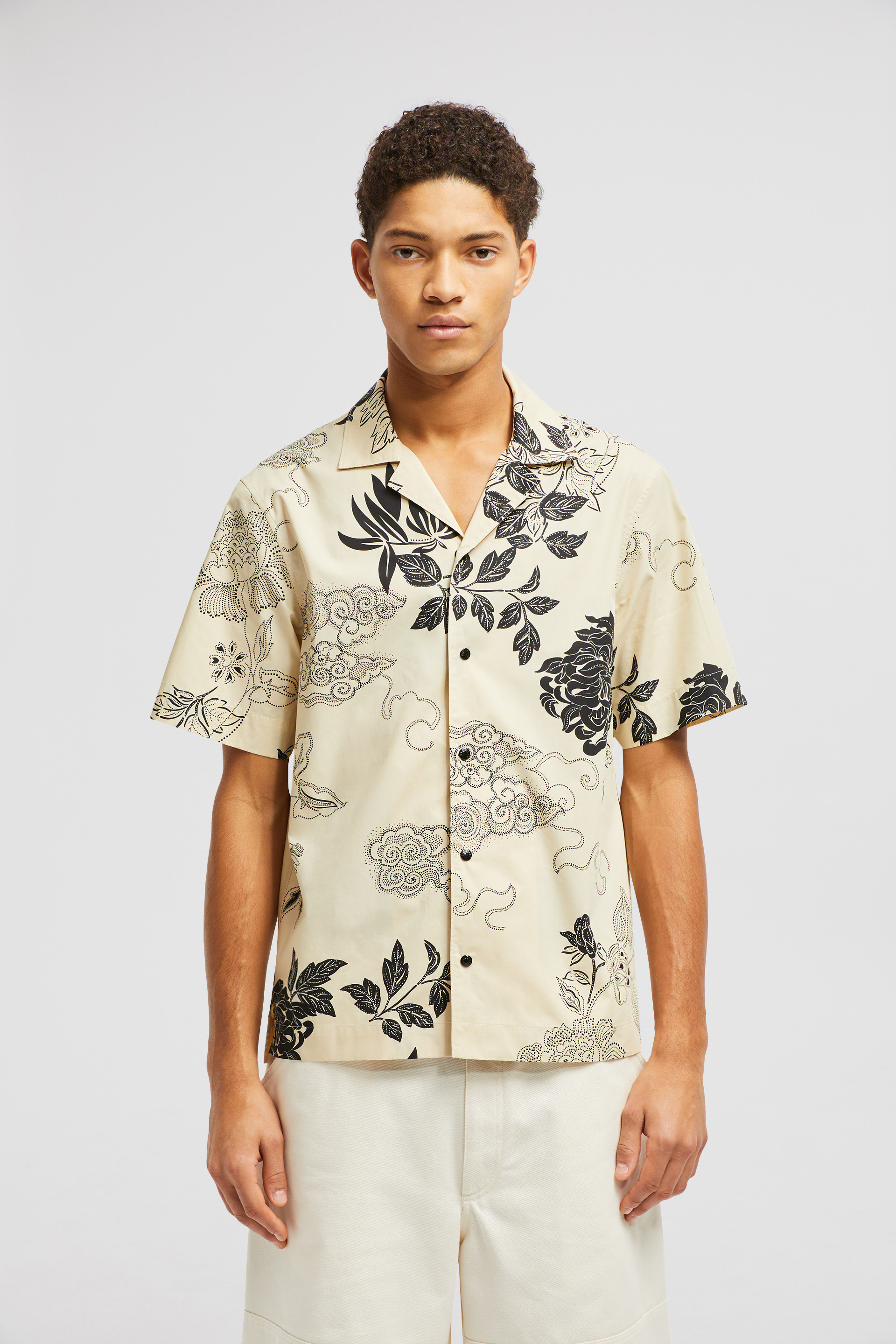 Light Beige Floral Print Cotton Shirt - Shirts for Men