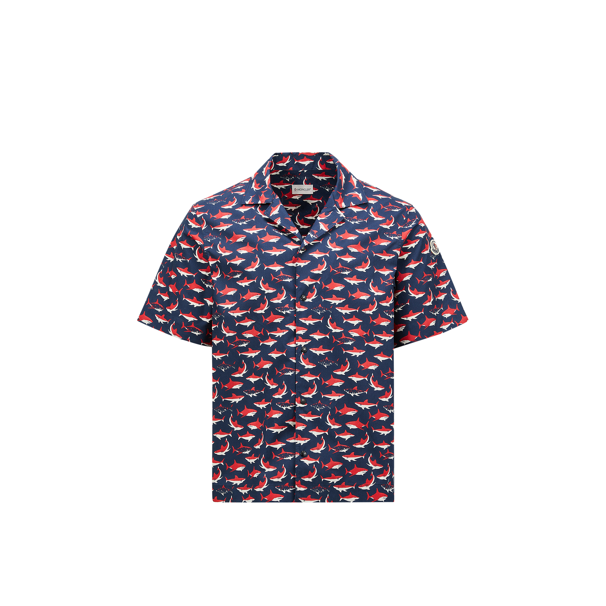 Moncler Chemise À Manches Courtes En Coton À Imprimé Requin In Multicolor
