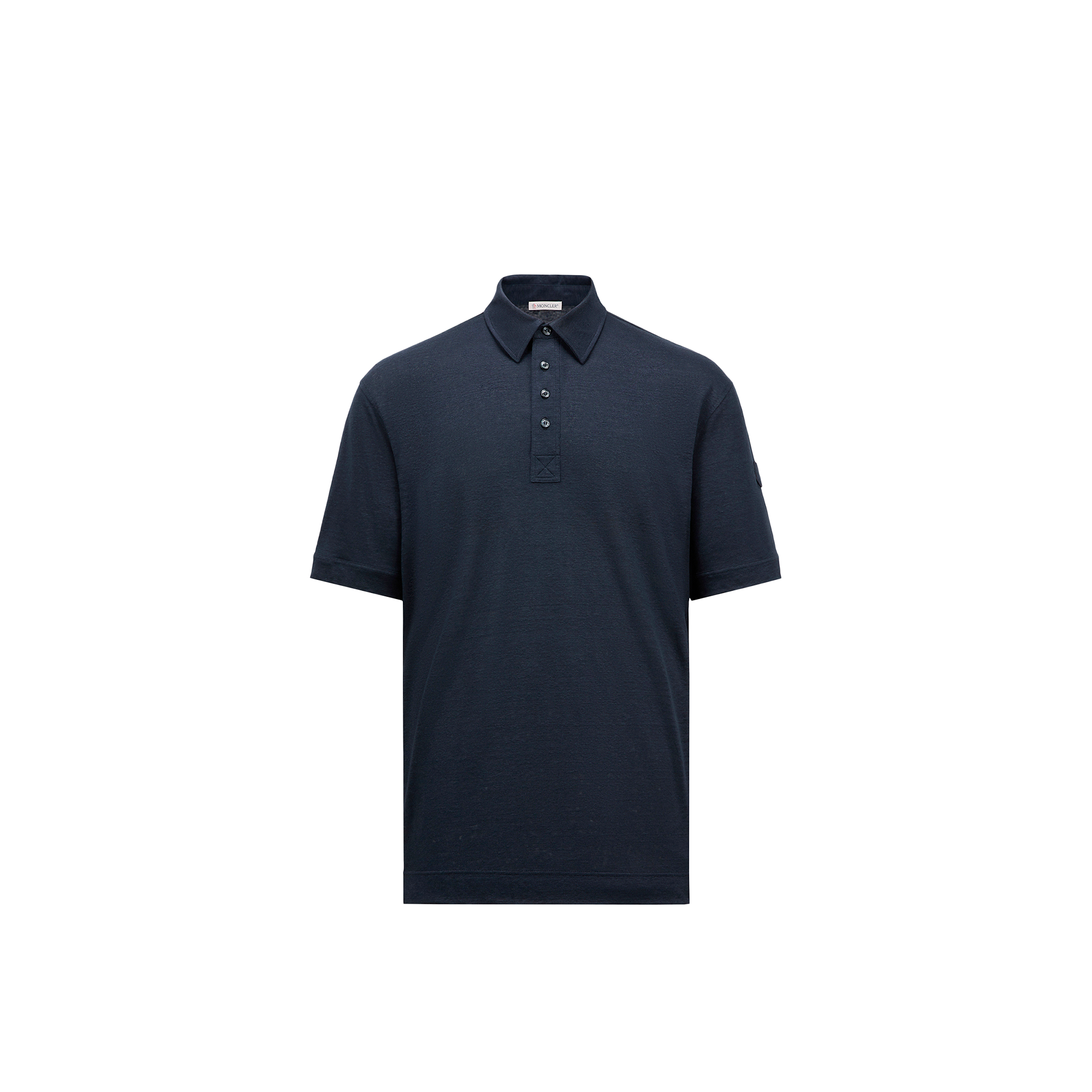 Shop Moncler Polo En Lin In Bleu