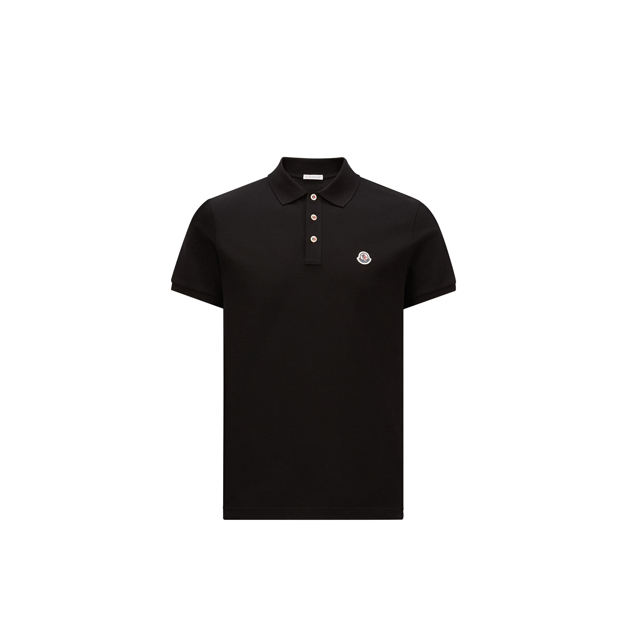 Moncler Tricolour Trimmed Cotton Polo Shirt In Black