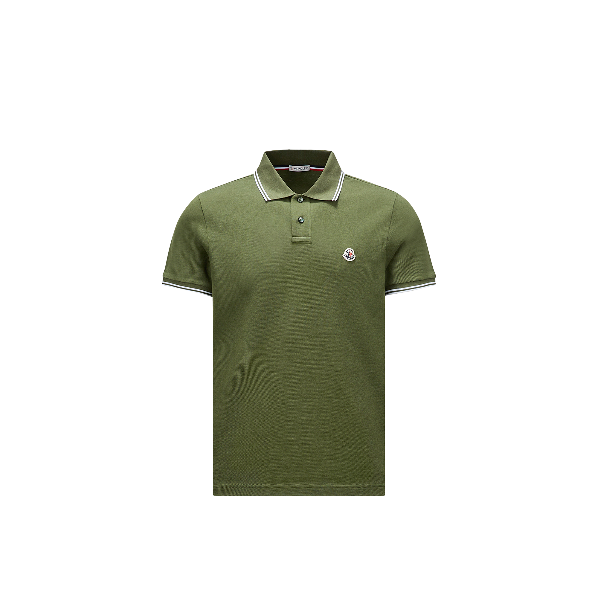 Moncler Logo-patch Striped-edge Polo Shirt In Green