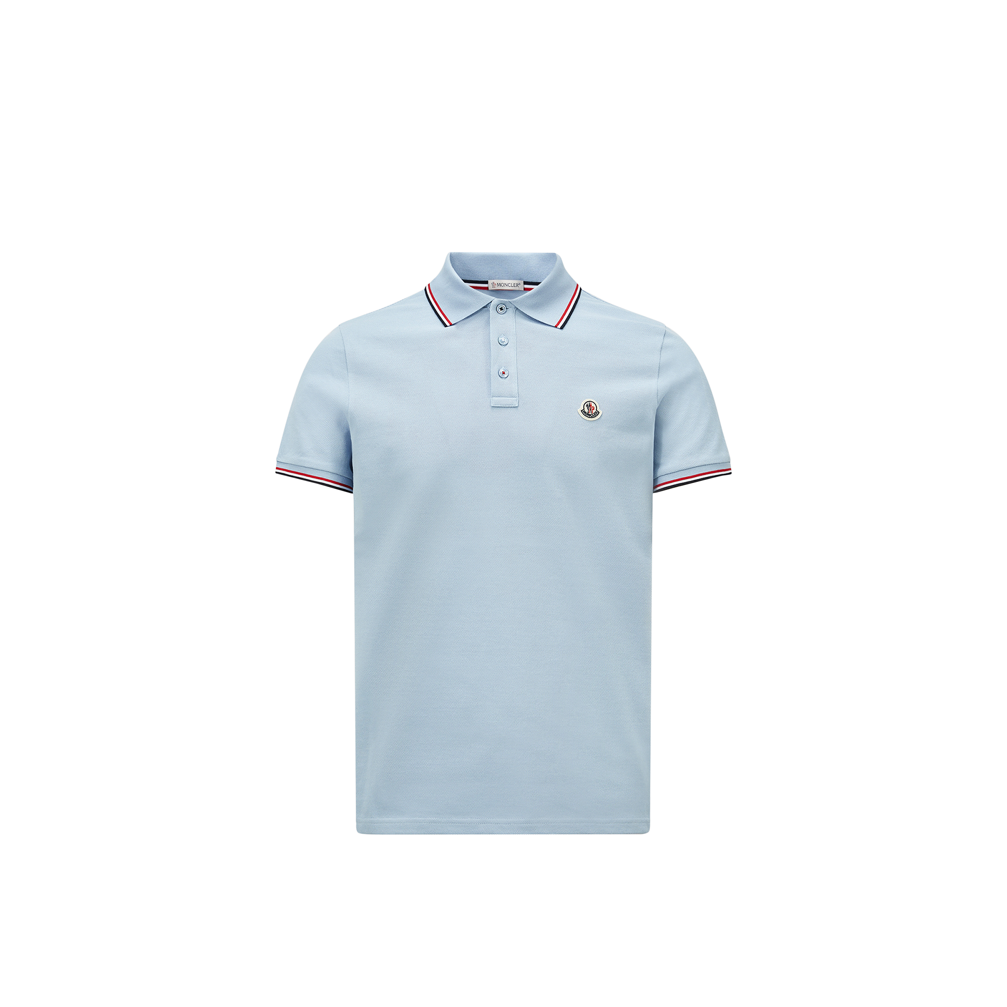 MONCLER Luxury Tricolor-Trimmed Cotton Piquet Polo Shirt, Men, Blue, Size: L