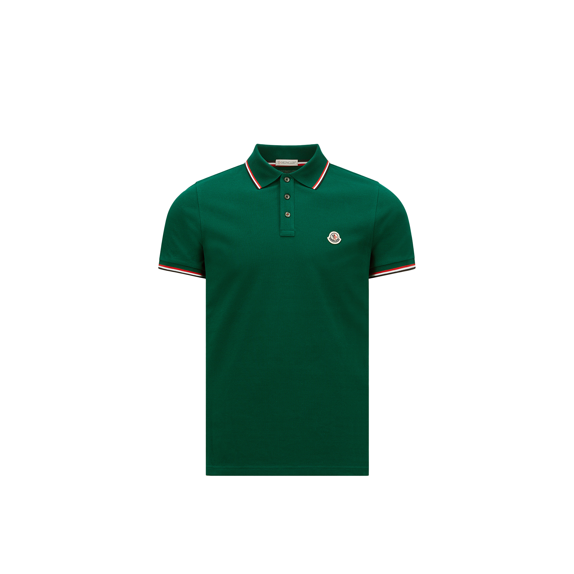 Moncler Tricolor-trimmed Cotton Piquet Polo Shirt, Men, Green, Size: Xs In Green