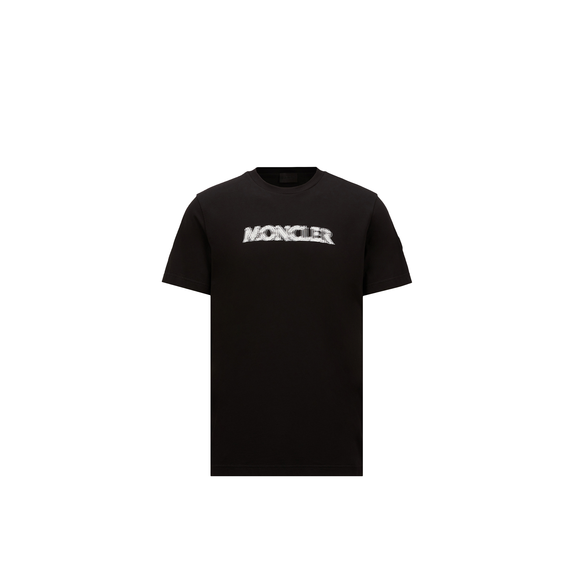 Moncler Black Cotton T-shirt With White Logo Print In Black