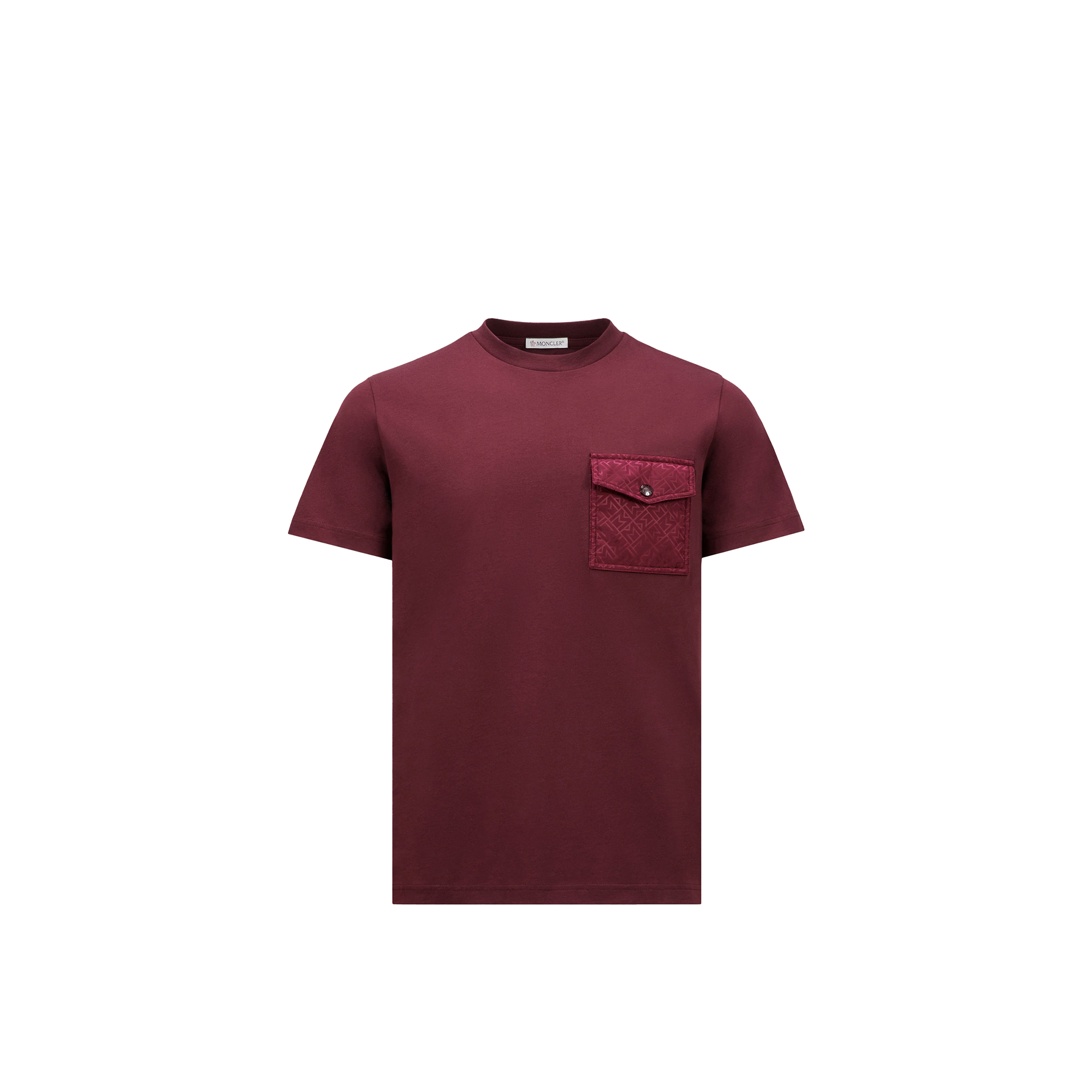 Moncler Monogram Cotton T-shirt With Pocket, Men, Red, Size: Xl In Burgundy