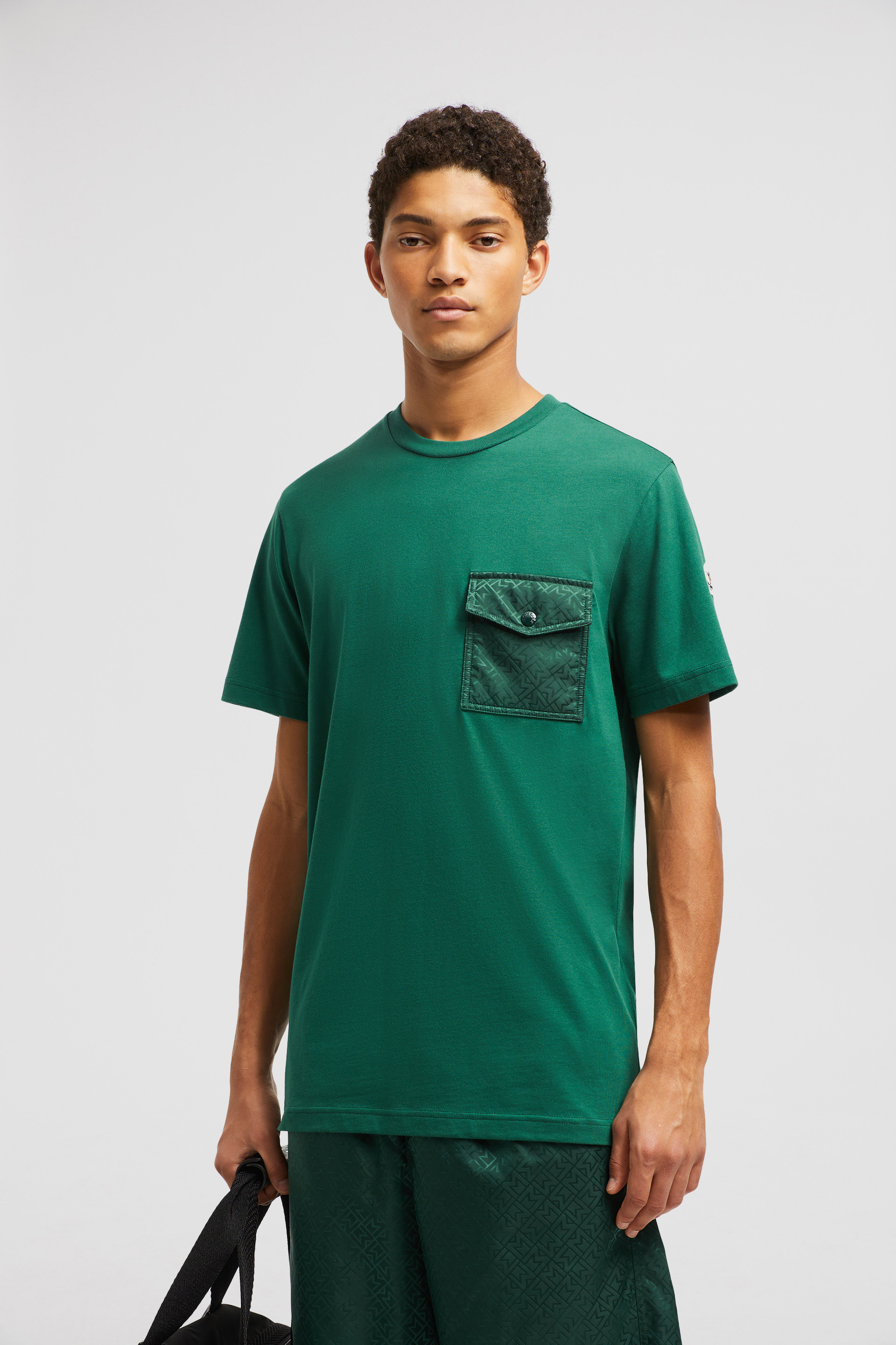 Emerald Green Monogram Cotton T-Shirt With Pocket - Polos