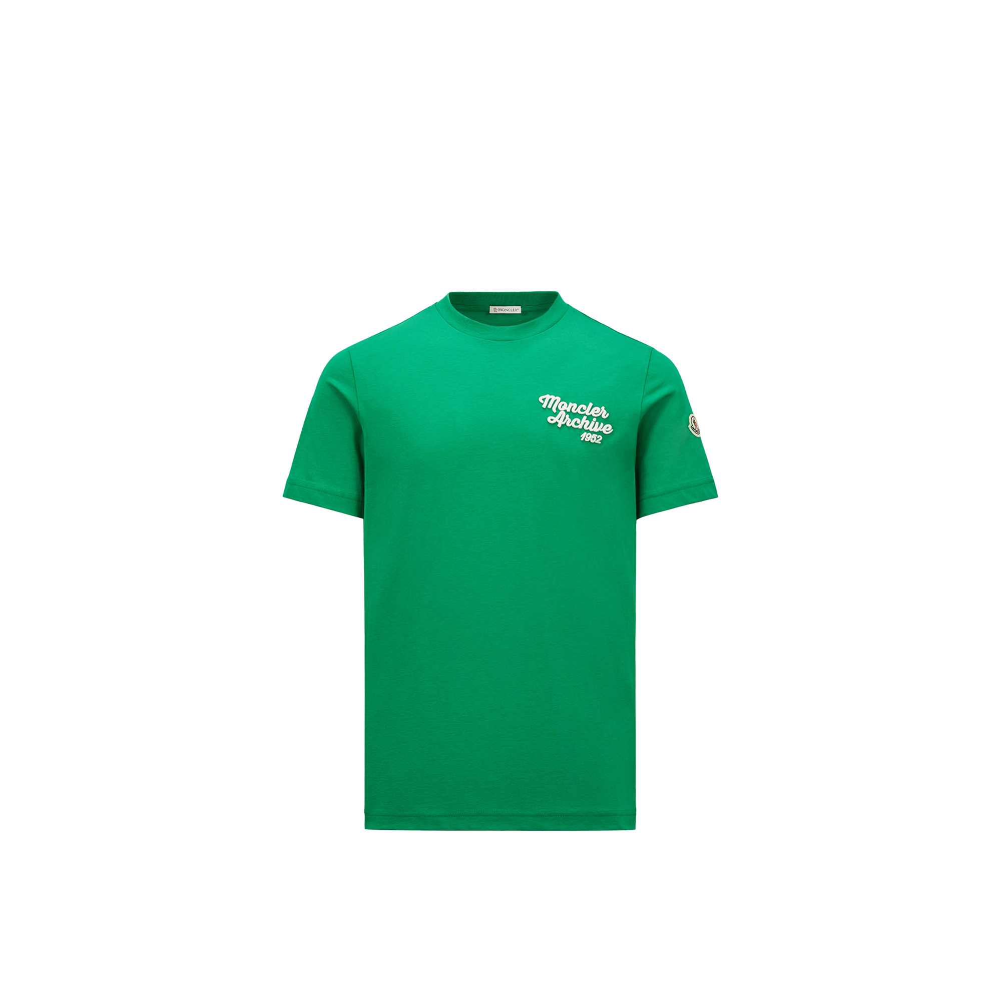 Moncler Green Crewneck T-shirt With Logo Print On The Front And Logo Patch On The Sleeve In Cotton M In Green