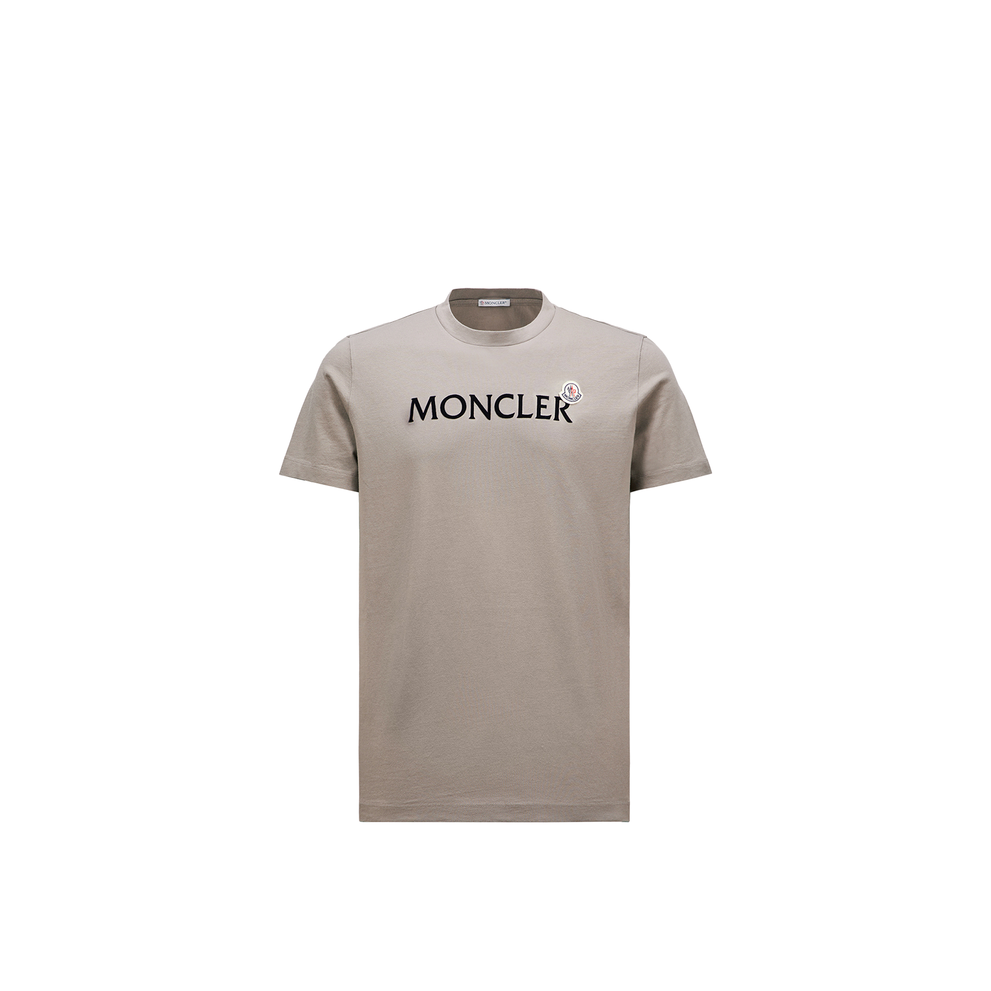 Moncler Cotton Crew Neck T-shirt With Velvet Print In Beige
