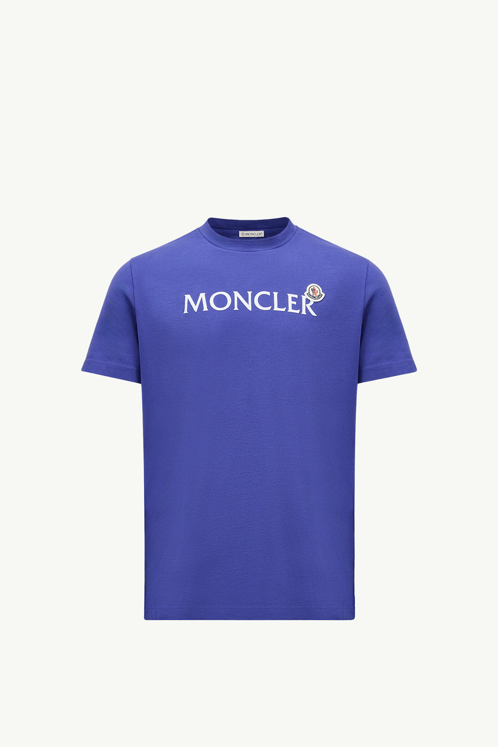 Bright Blue Flocked Logo Cotton T-Shirt - Polos \u0026 T-shirts for Men | Moncler  US