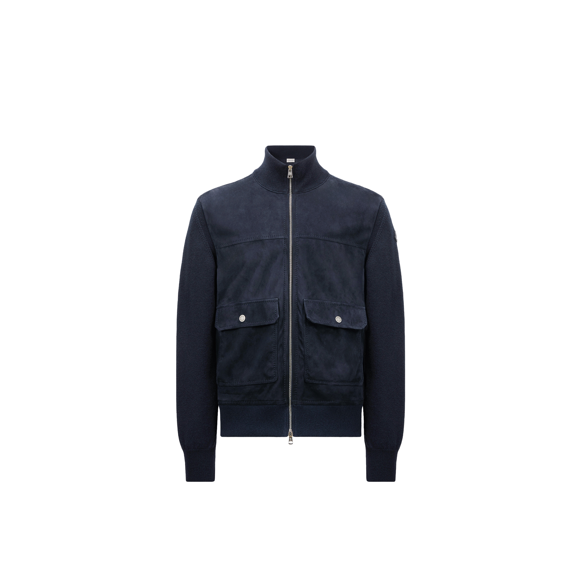 Moncler Cardigan Zippé En Laine, Coton Et Daim In Blue