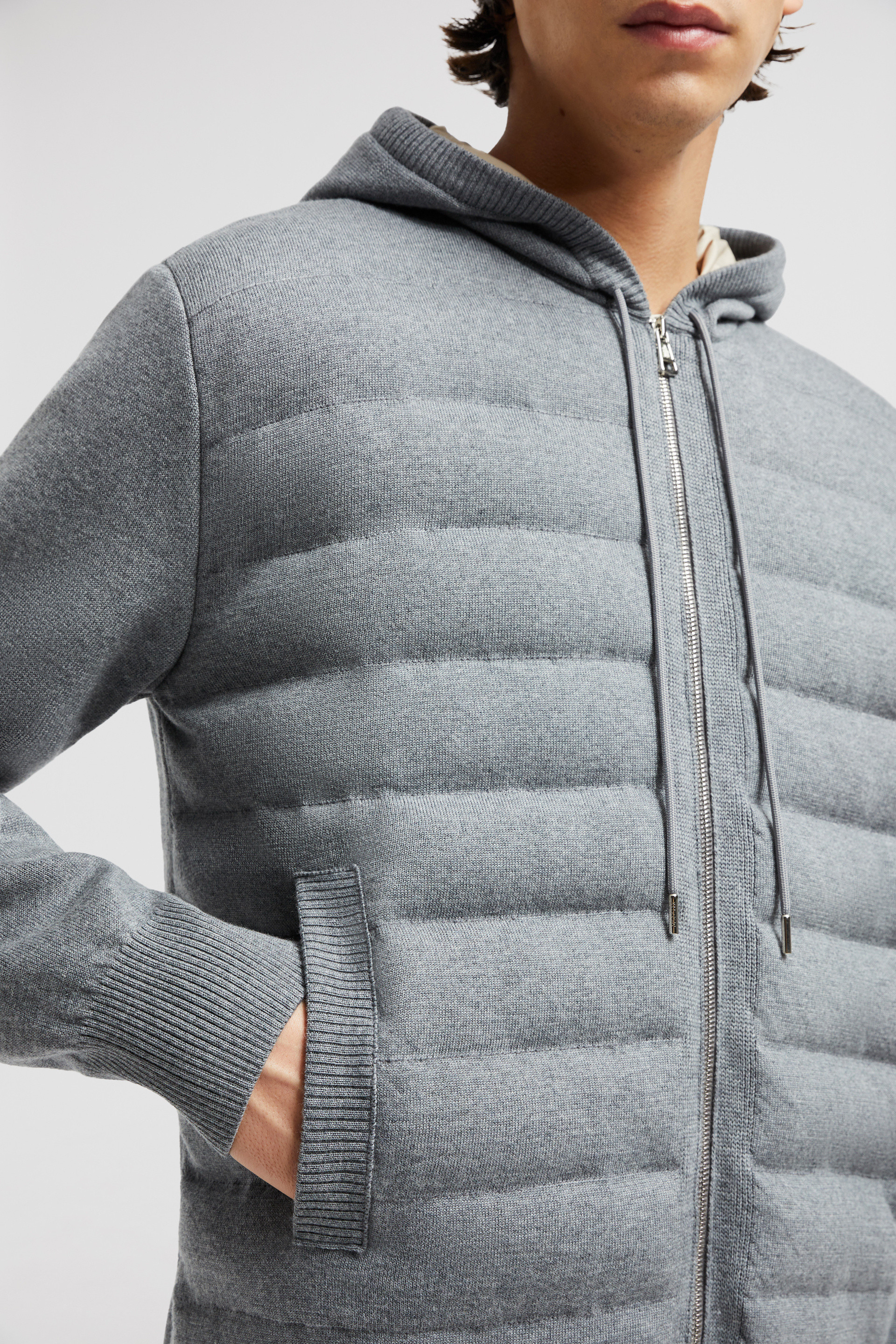 Grey Padded Wool Zip-up hoodie - Sweaters & Cardigans for Grey Padded Wool Zip-up hoodie - Sweaters & Cardigans for