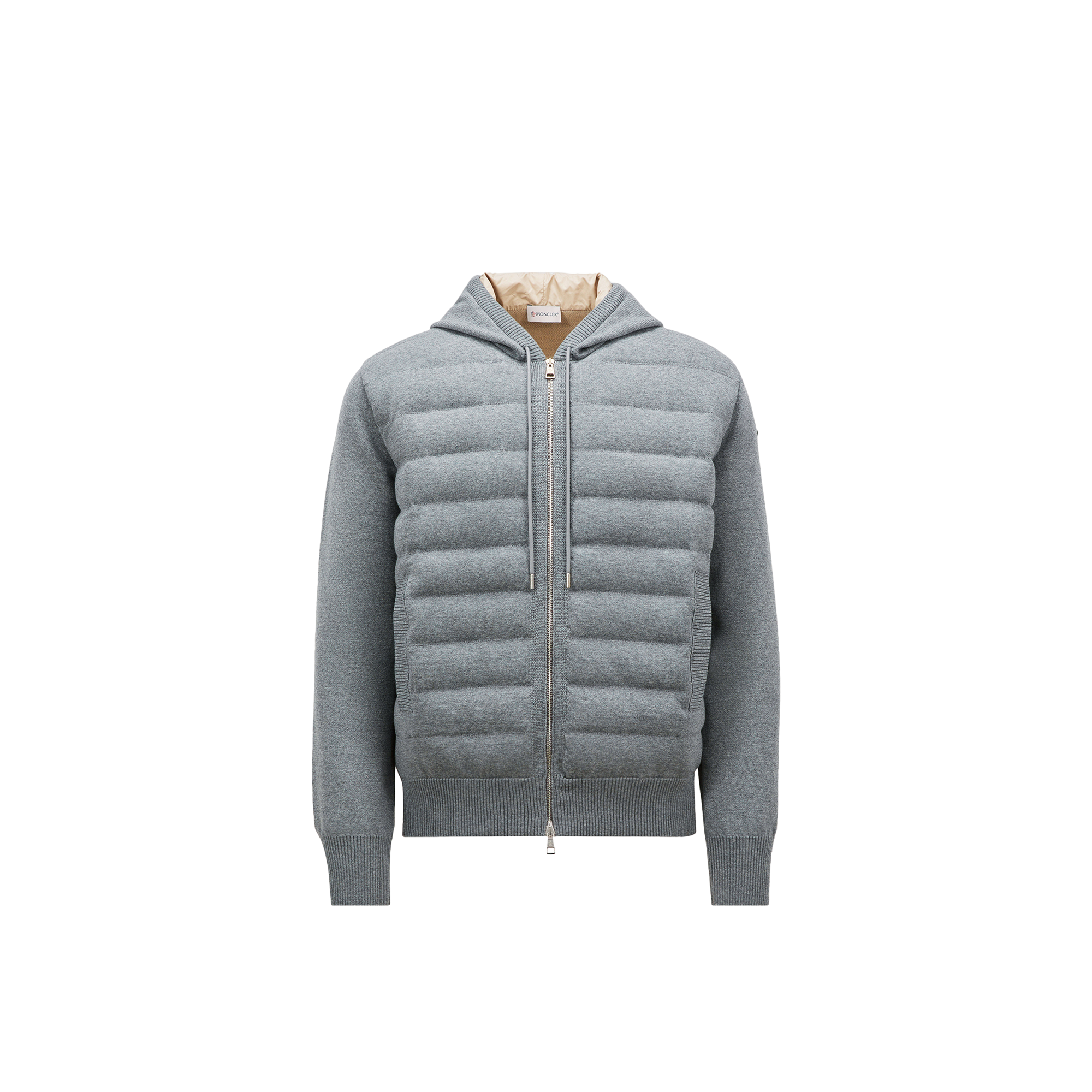 Moncler Sweat À Capuche Zippé Matelassé En Laine In Gray