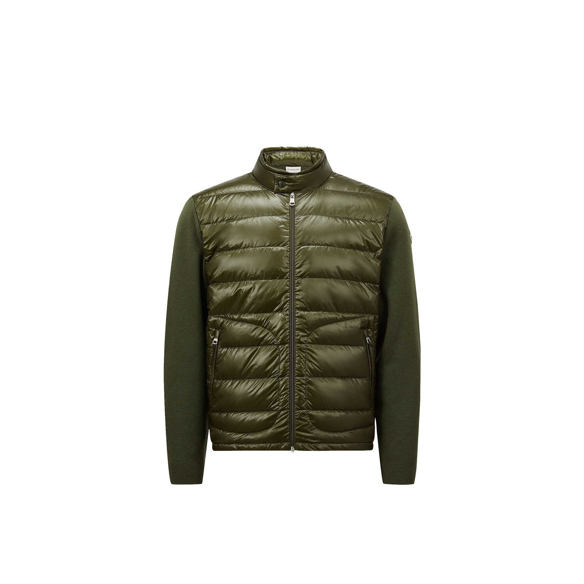 Moncler Cardigan Zippé Matelassé En Laine In Green