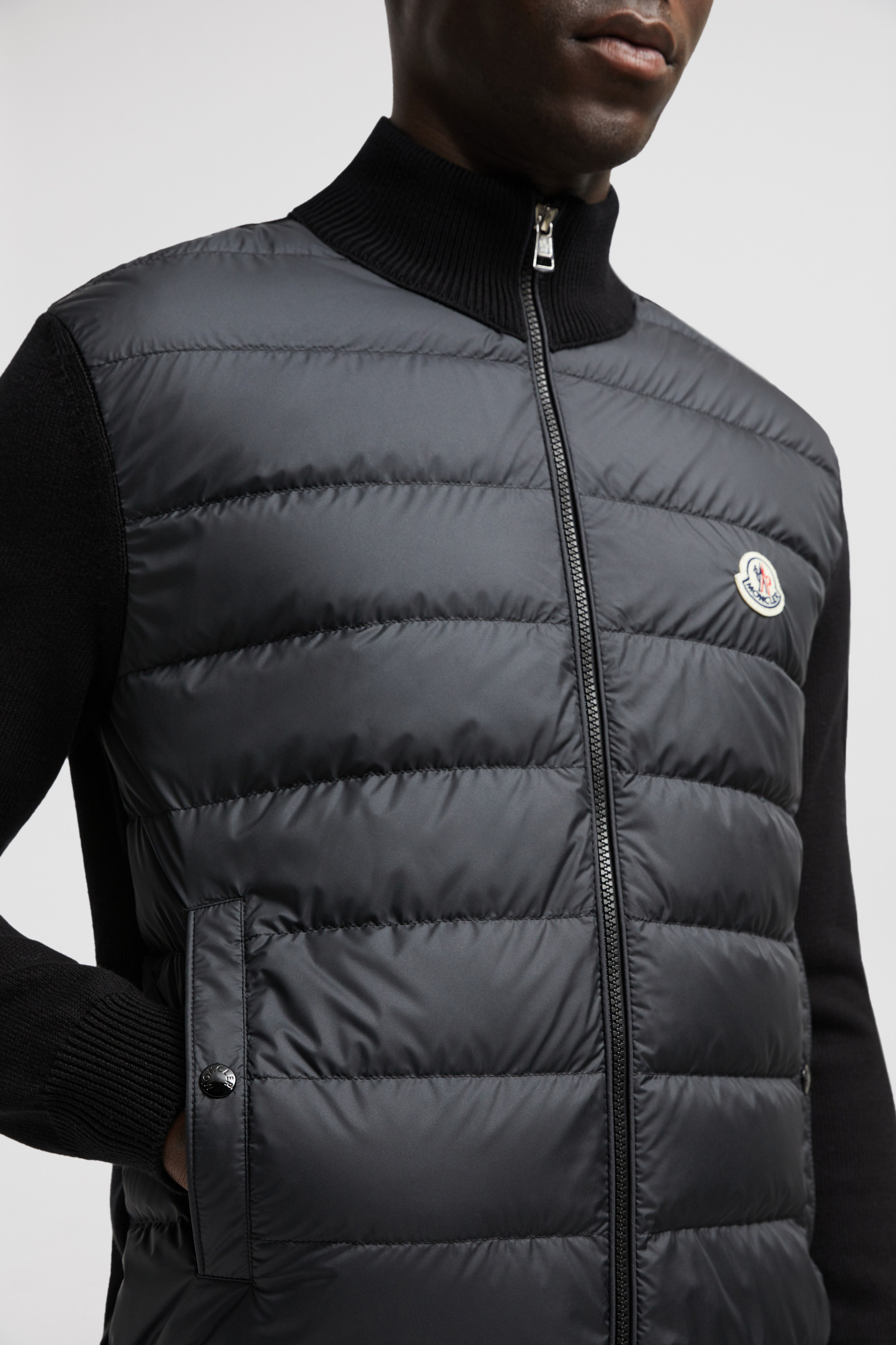 Black Padded Cotton Zip-Up Cardigan - Sweaters & Cardigans for Men | Moncler  US