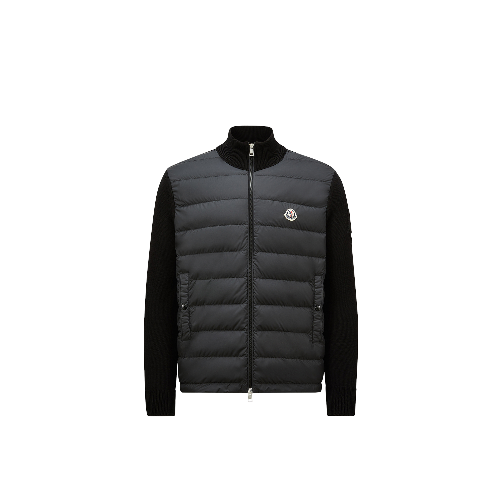 Moncler Wool And Padded Nylon Cardigan In Black