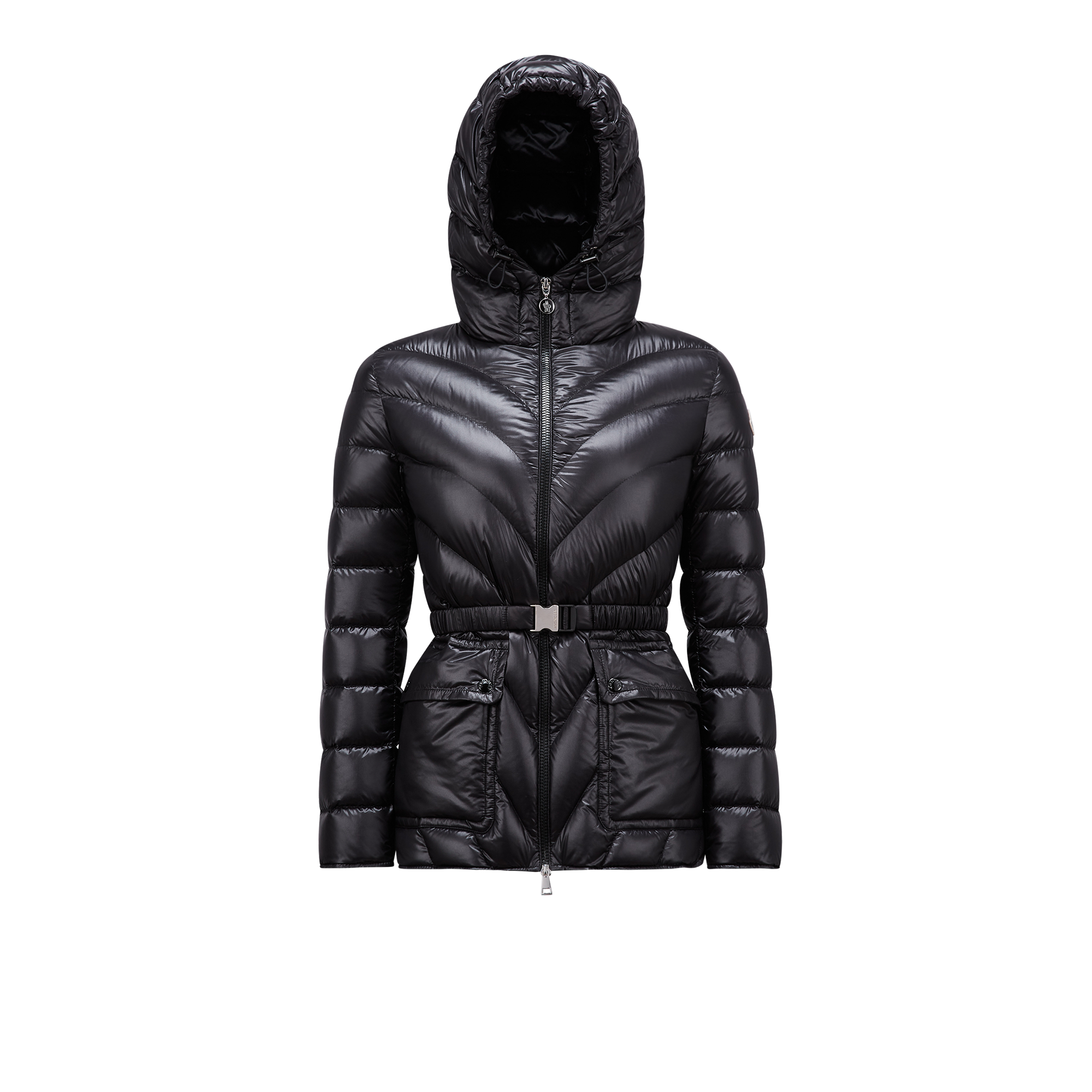 MONCLER ARGENNO HOODED MID-LENGTH DOWN JACKET, WOMEN, BLACK, SIZE: 5