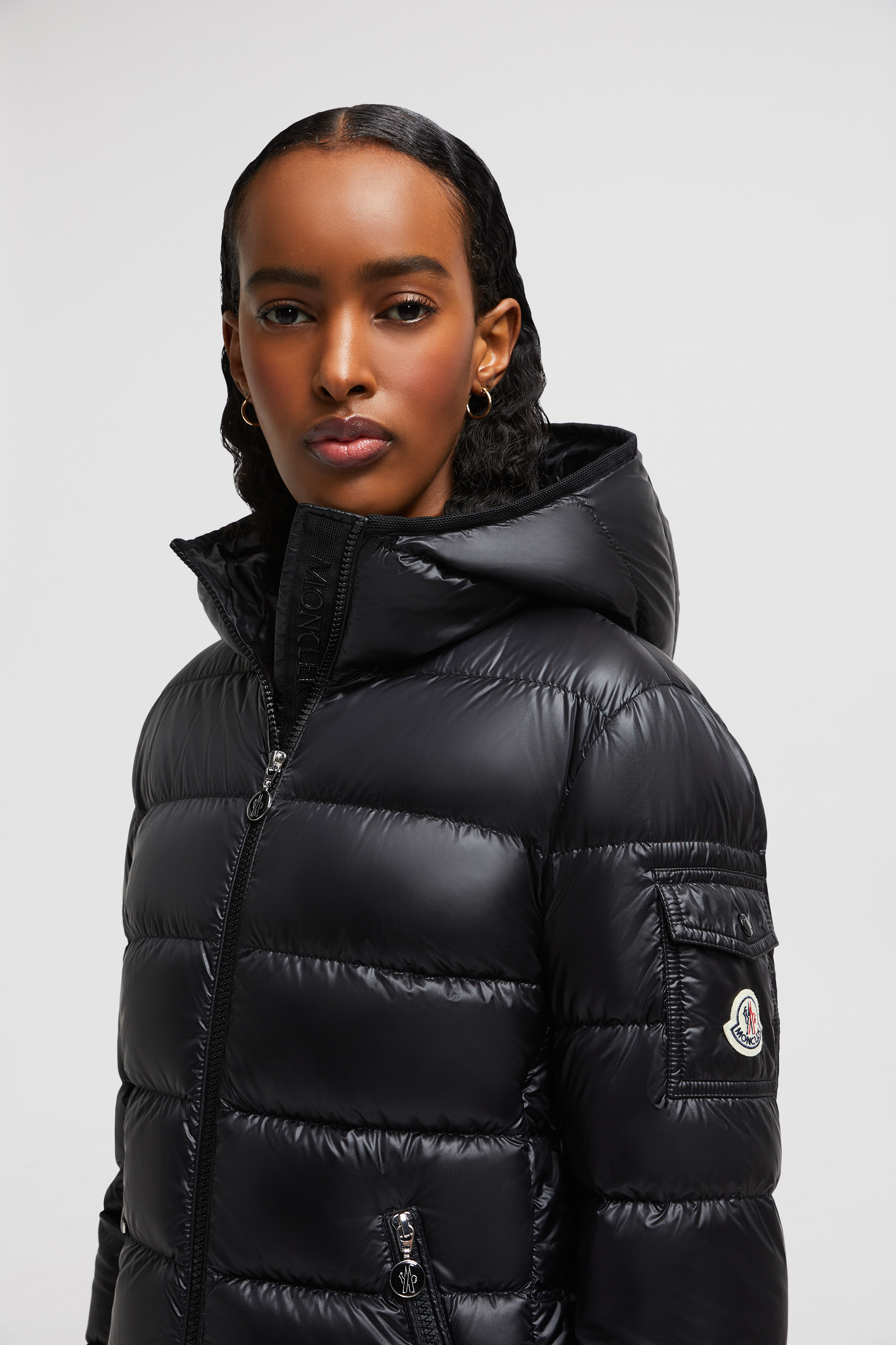 Ladies moncler coat with fur hood on sale