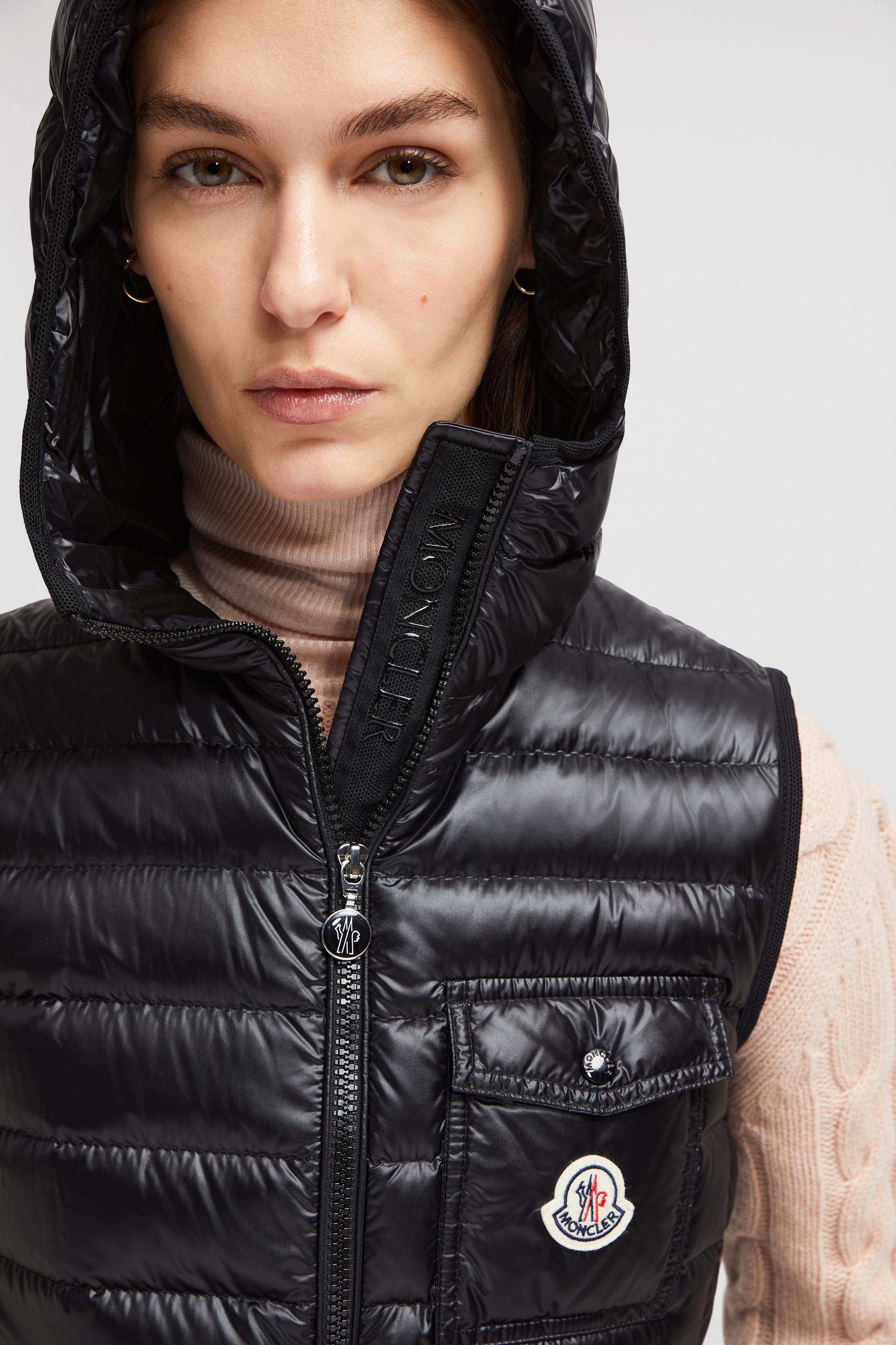 Black Glygos Hooded Down gilet Vests for Women Moncler MT