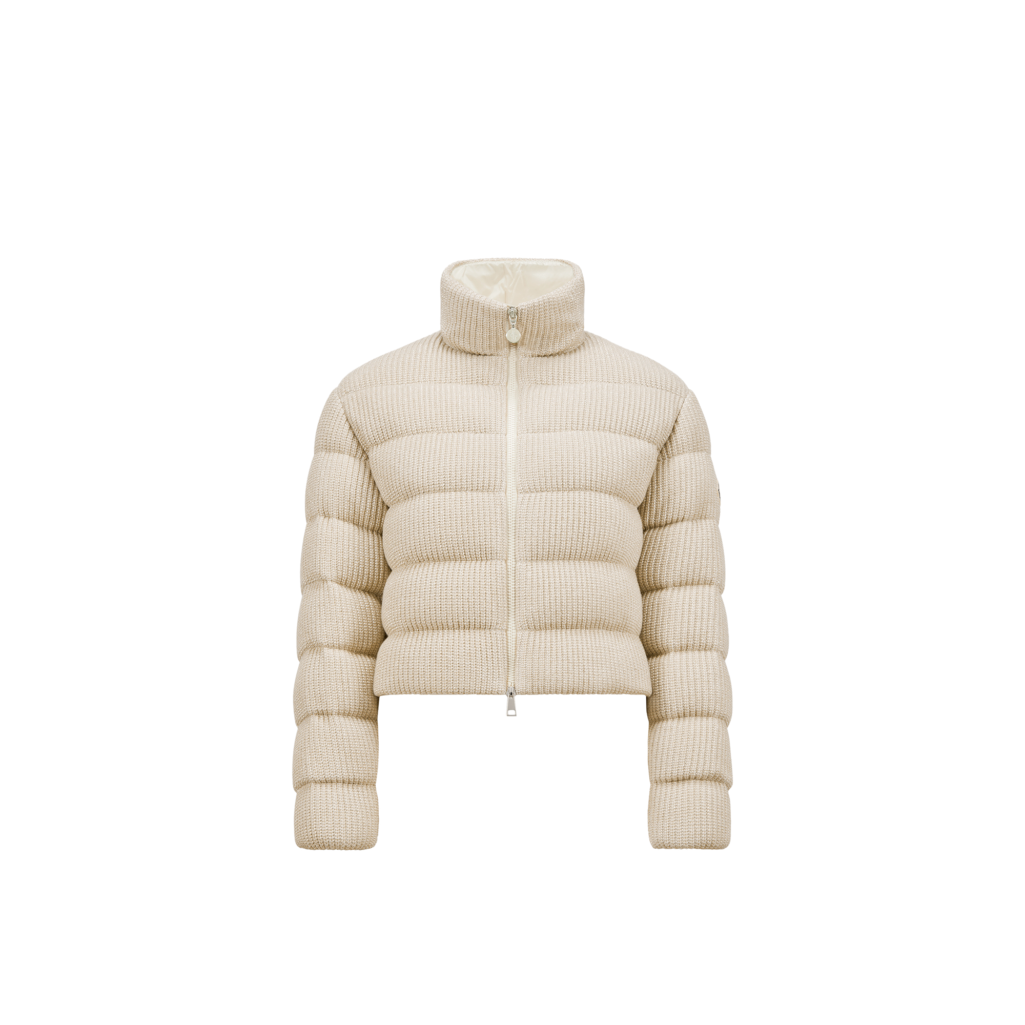 Moncler Thoiry Laminated Cotton Short Down Jacket Beige In Beige