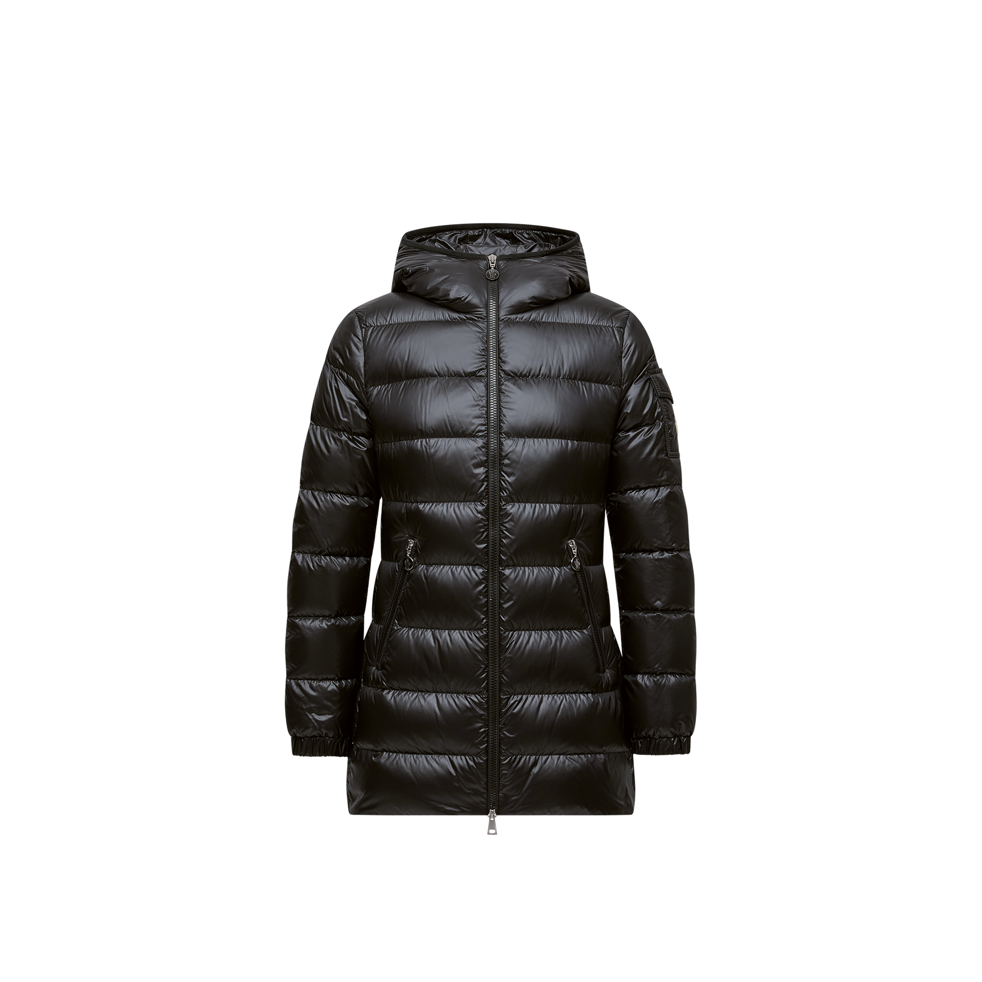 MONCLER GLEMENTS HOODED MID-LENGTH DOWN JACKET, WOMEN, BLACK, SIZE: 3