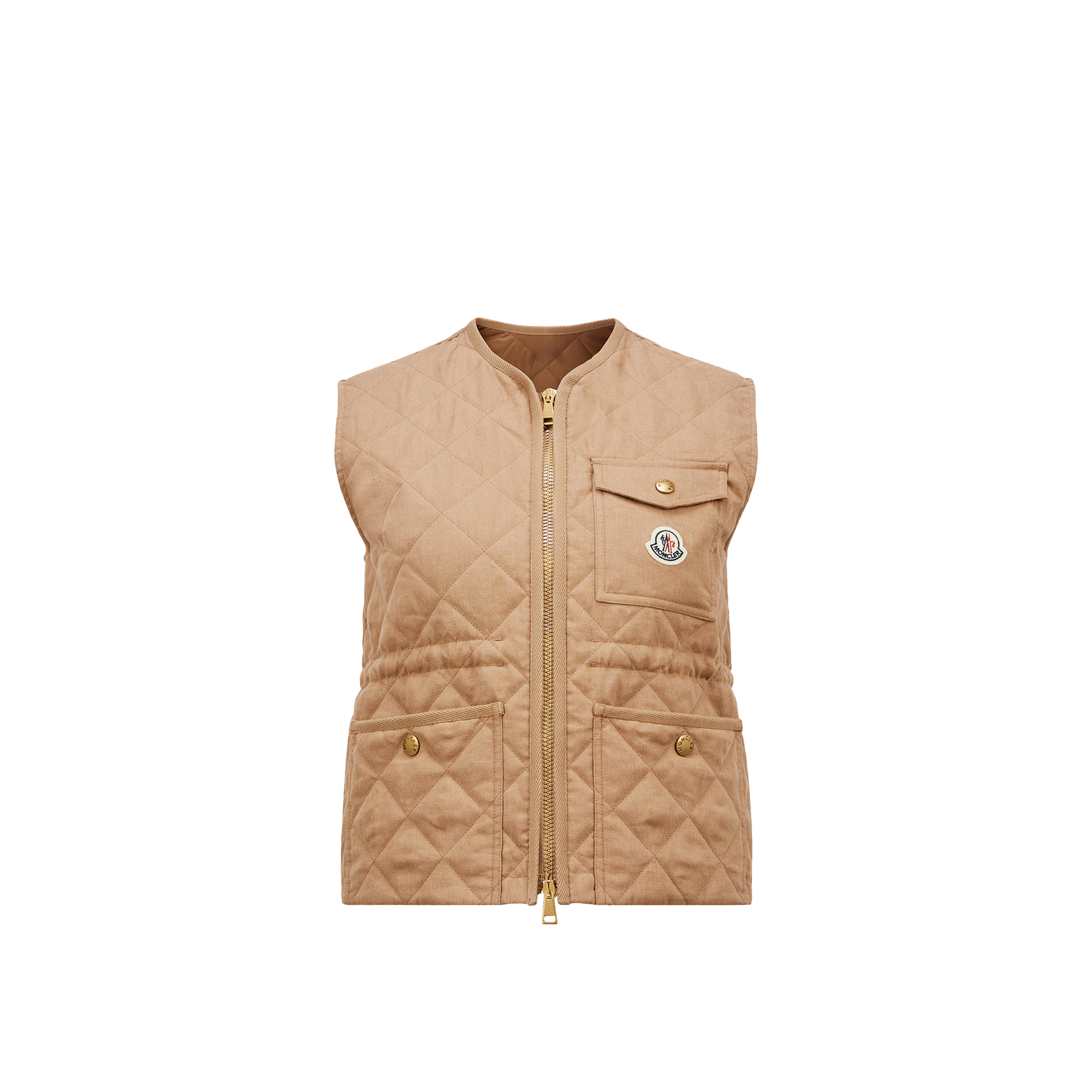 Moncler Gilet En Lin Vigny À Matelassage En Losanges In Beige