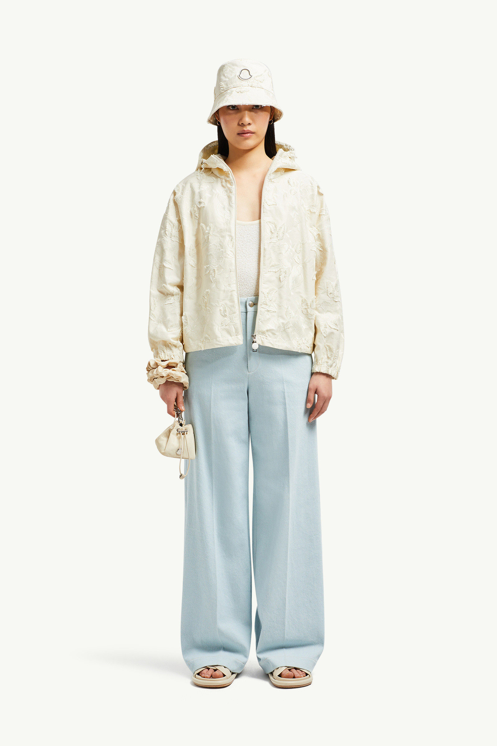 White Ivory Charmeil Textured Hooded Jacket - Windbreakers